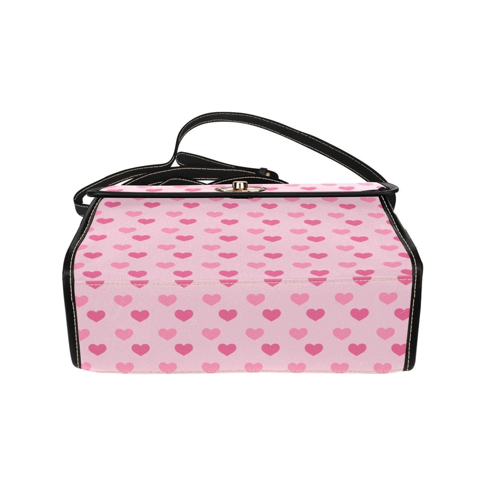 Pink heart satchel purse, kawaii crossbody bag, soft girl handbag, Y2K style vegan leather, cute love print, trendy pink bag
