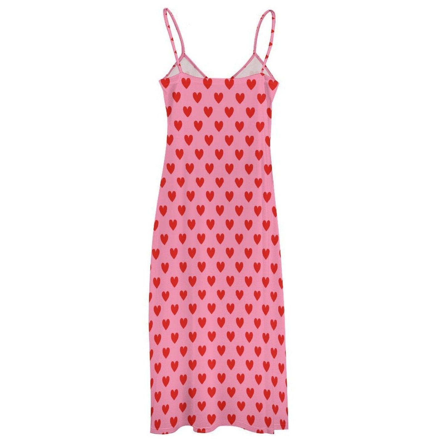 Pink Heart Maxi Dress, Soft Girl Valentine's Outfit, Y2K Cottagecore Summer Slip Dress, Pastel Aesthetic Date Night Look, Kawaii Picnic Fit