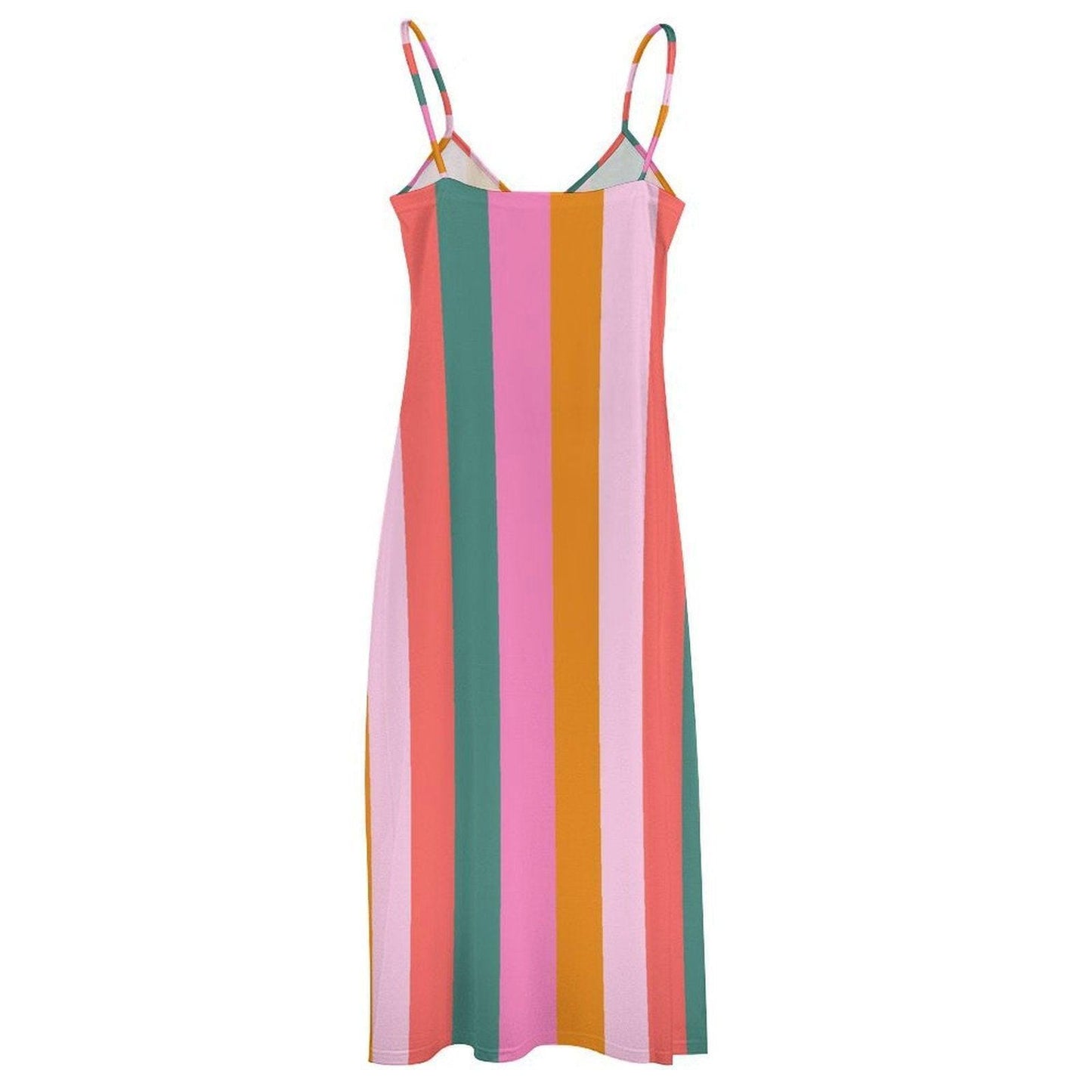 Pastel striped dress, dopamine rainbow look, pink aesthetic outfit, retro sundress for dopamine dressing, colorful cottage picnic wear