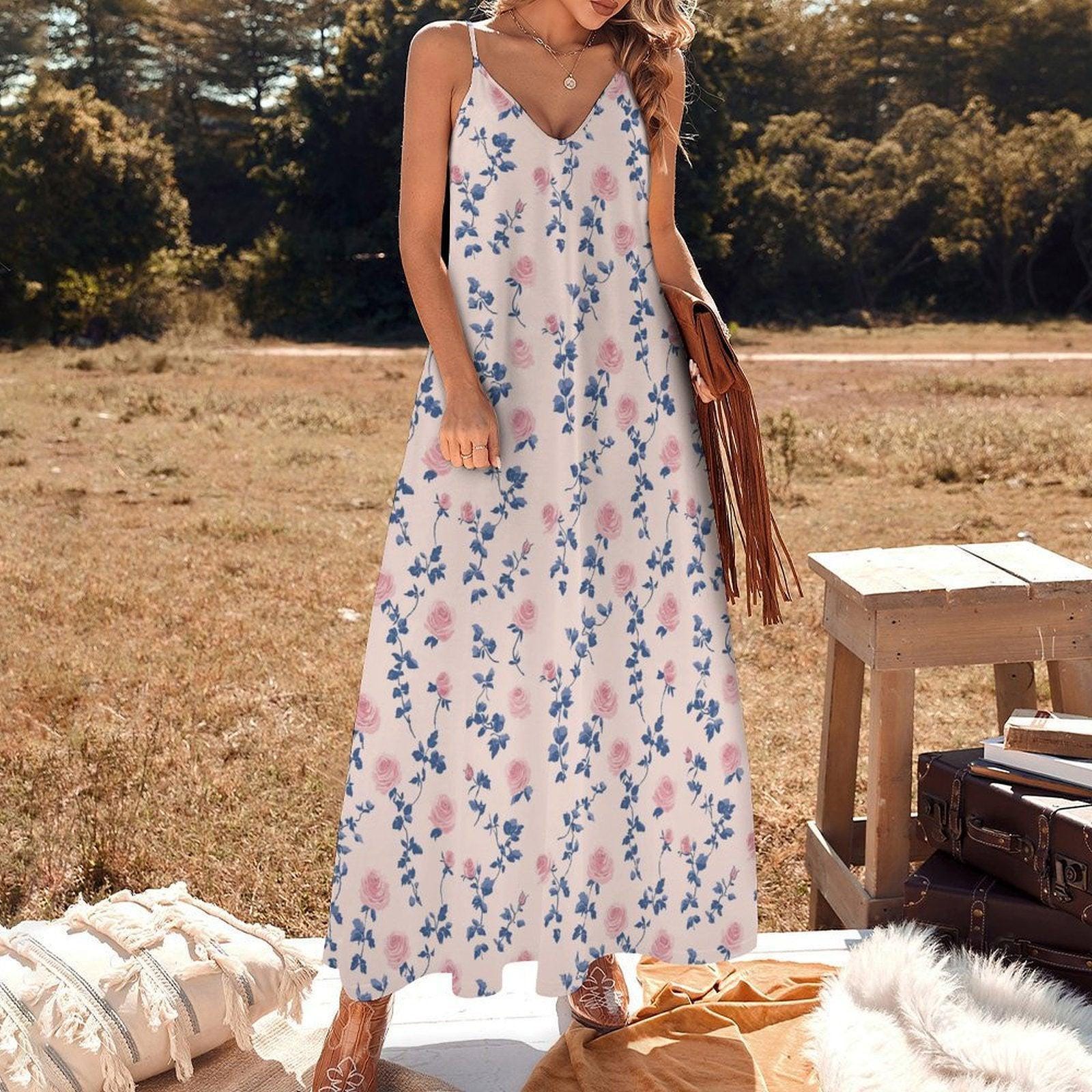 Vintage rose floral maxi dress, cottagecore garden outfit, fairycore summer dress, romantic pastel gown