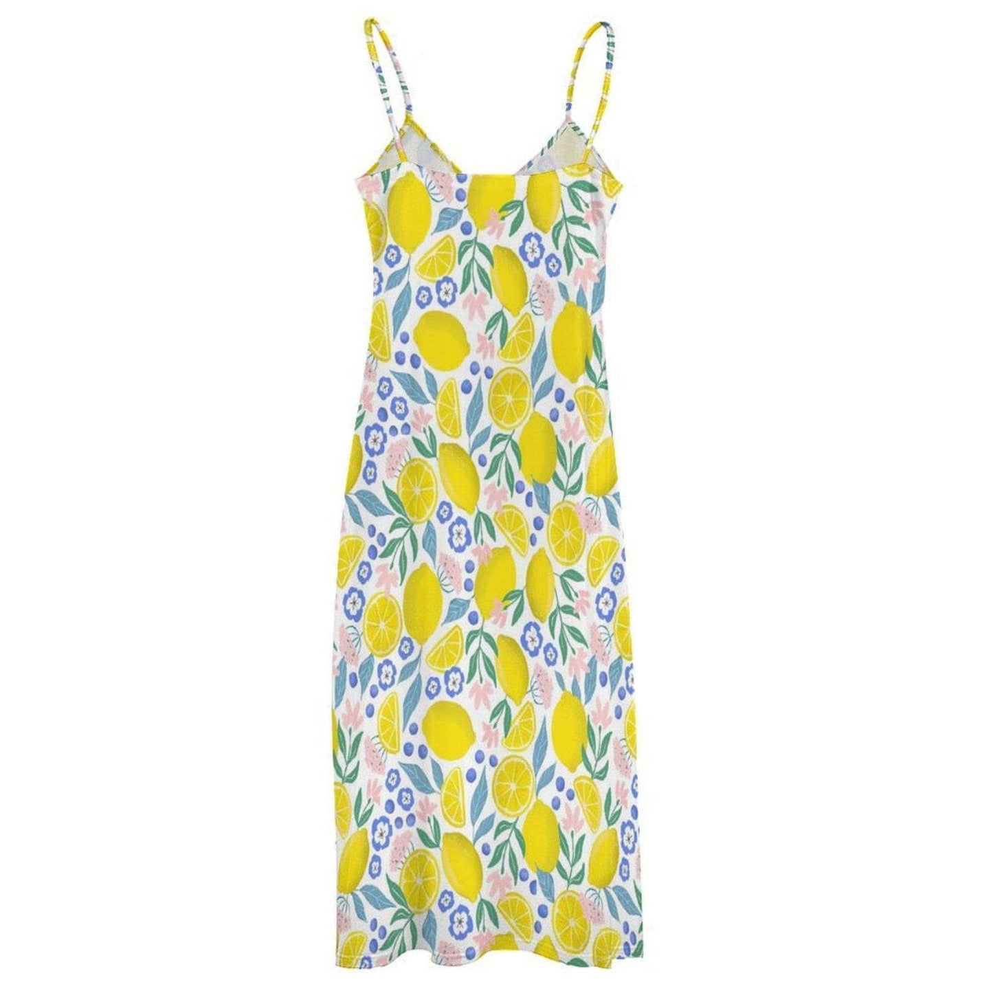 Lemon floral sundress, pastel fruit print dress, cottage summer outfit idea, dopamine fashion vibe, picnic brunch aesthetic clothing piece
