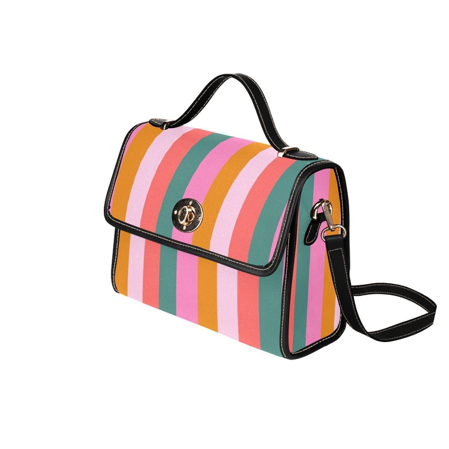 Colorful Striped Satchel Purse, Retro Top Handle Handbag, Groovy 70s Style Crossbody Bag