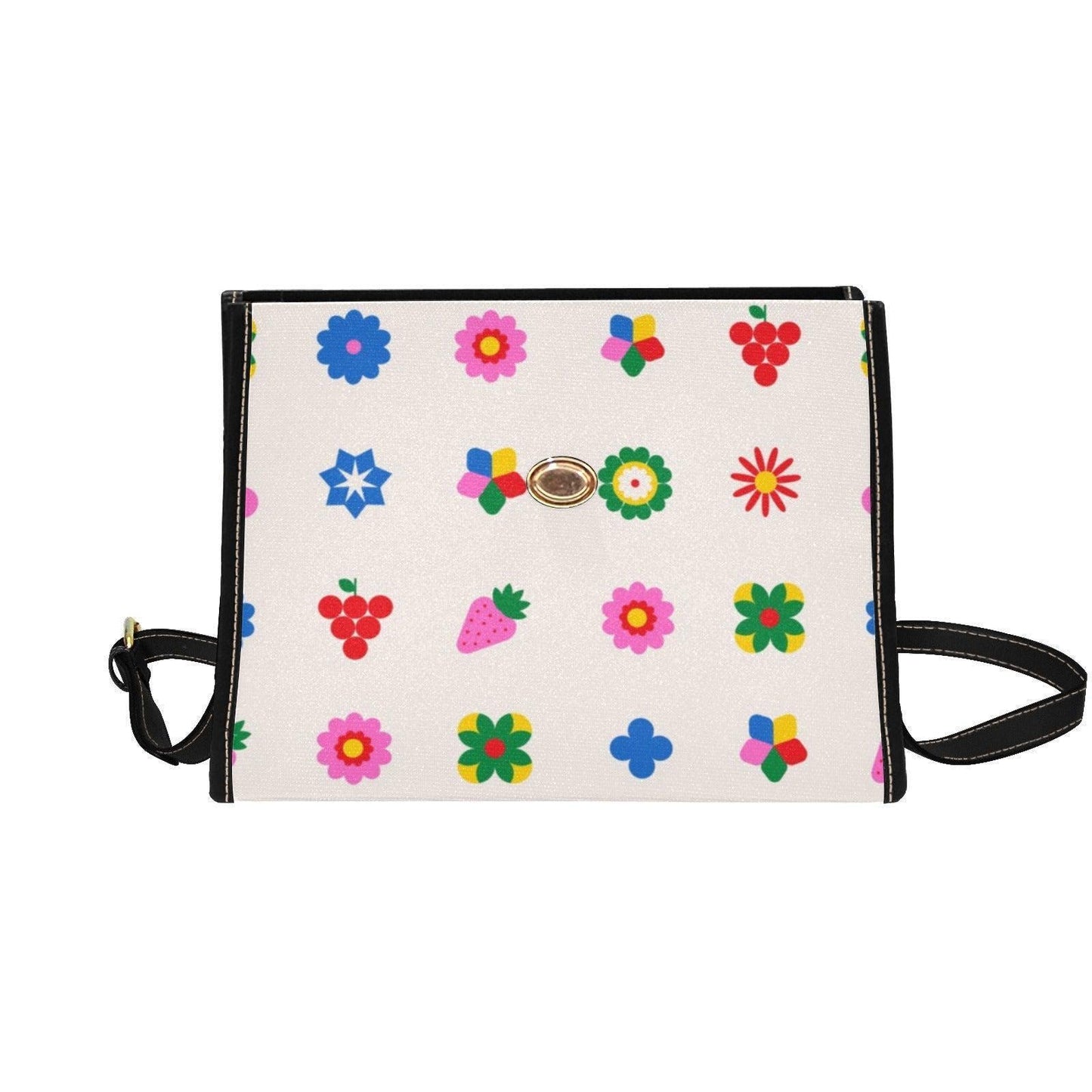 Retro fruit and floral print handbag, kawaii crossbody purse, colorful berry and flower bag