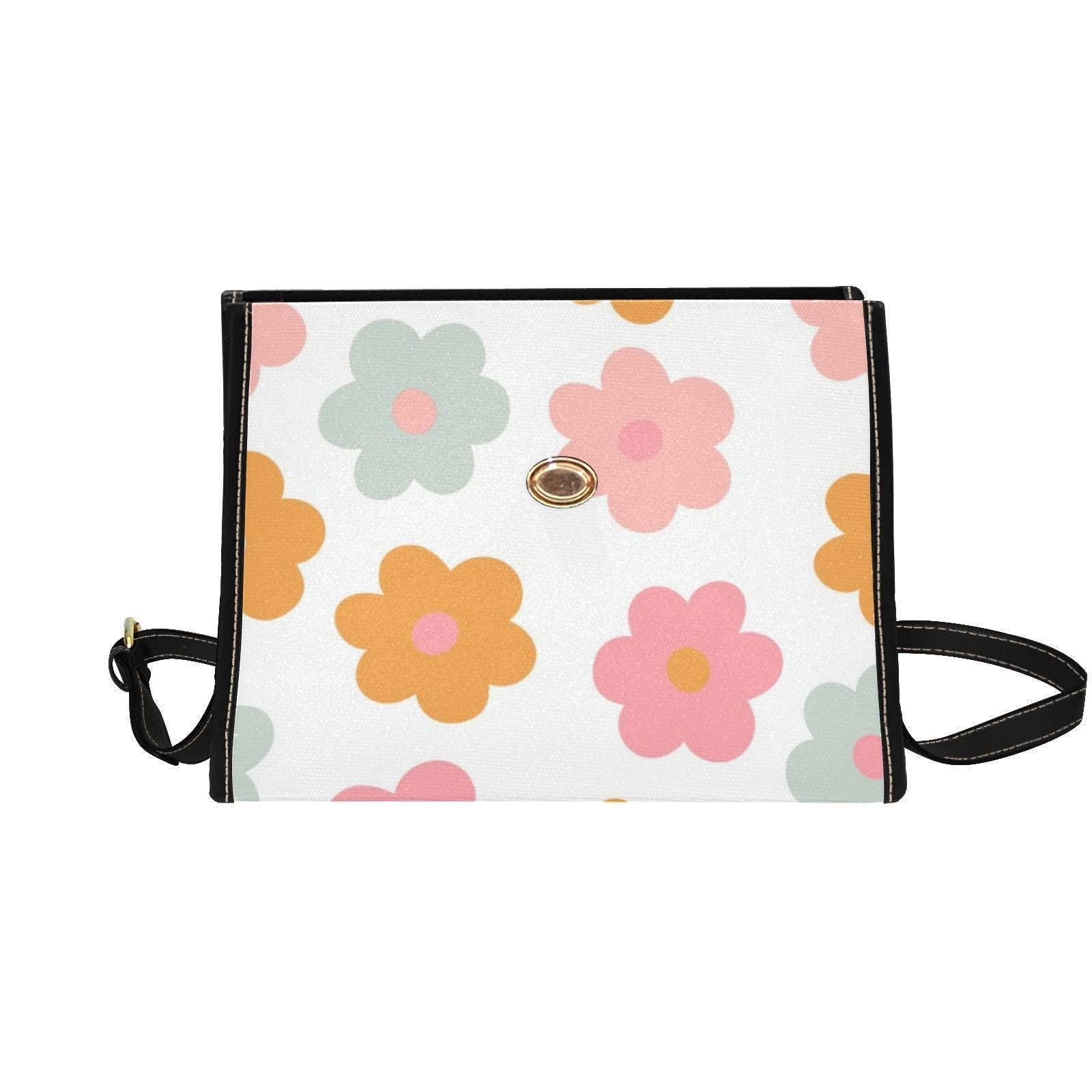 Retro Daisy Flower Power Satchel Purse, Pastel Cottagecore Crossbody Bag, Waterproof Canvas, Spring Handbag