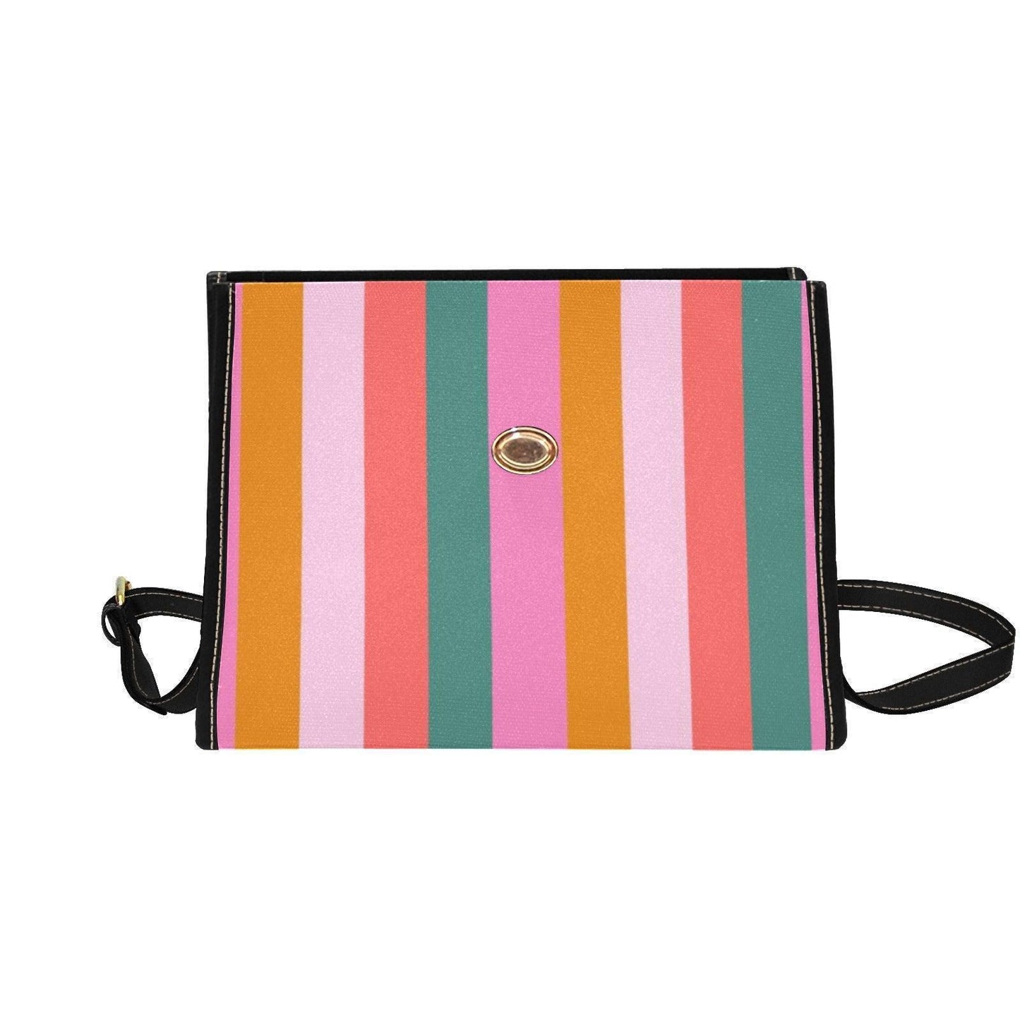 Colorful Striped Satchel Purse, Retro Top Handle Handbag, Groovy 70s Style Crossbody Bag