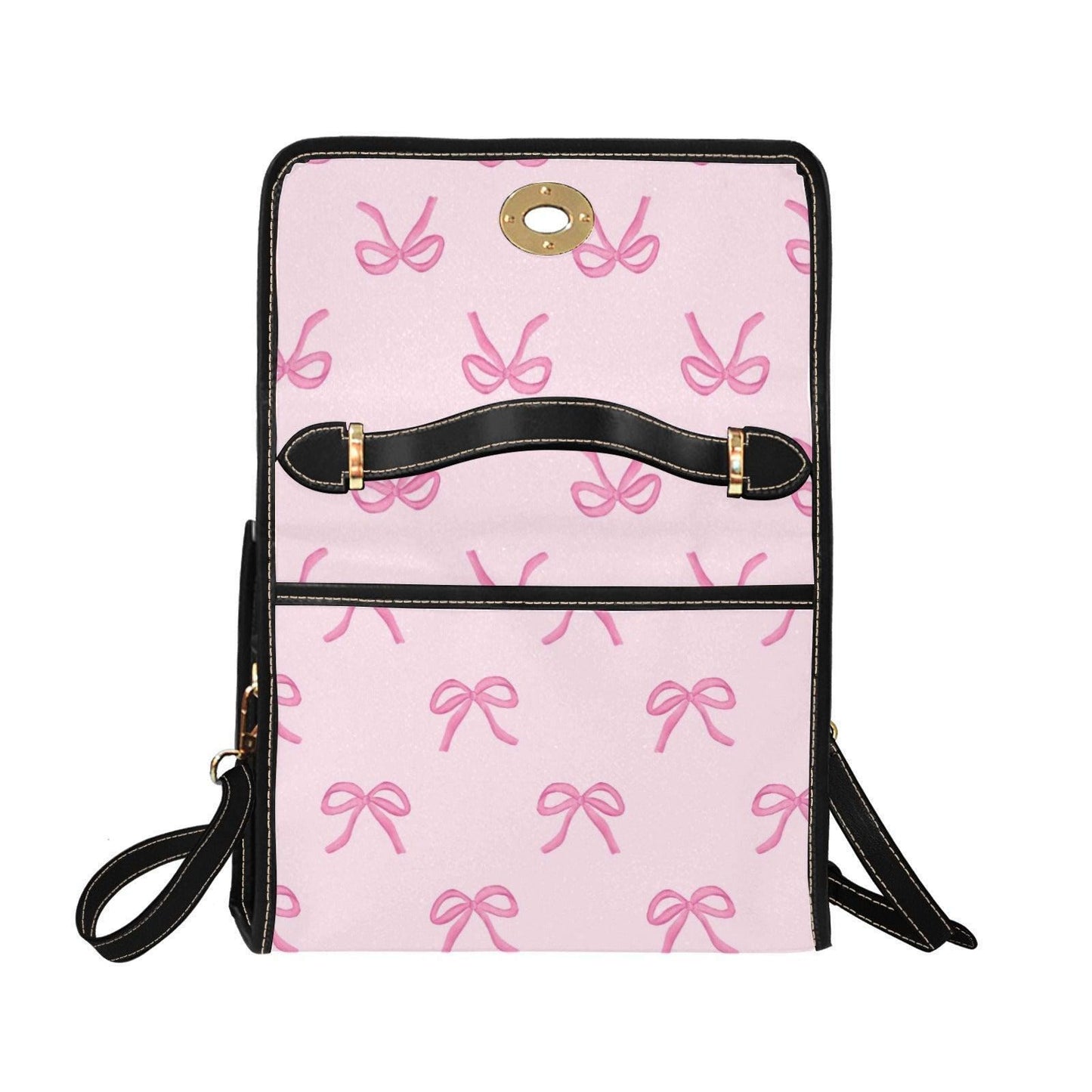 Pink Bow Crossbody Bag, Pastel Ribbon Canvas Purse, Vegan Leather Strap, Kawaii Soft Girl Handbag