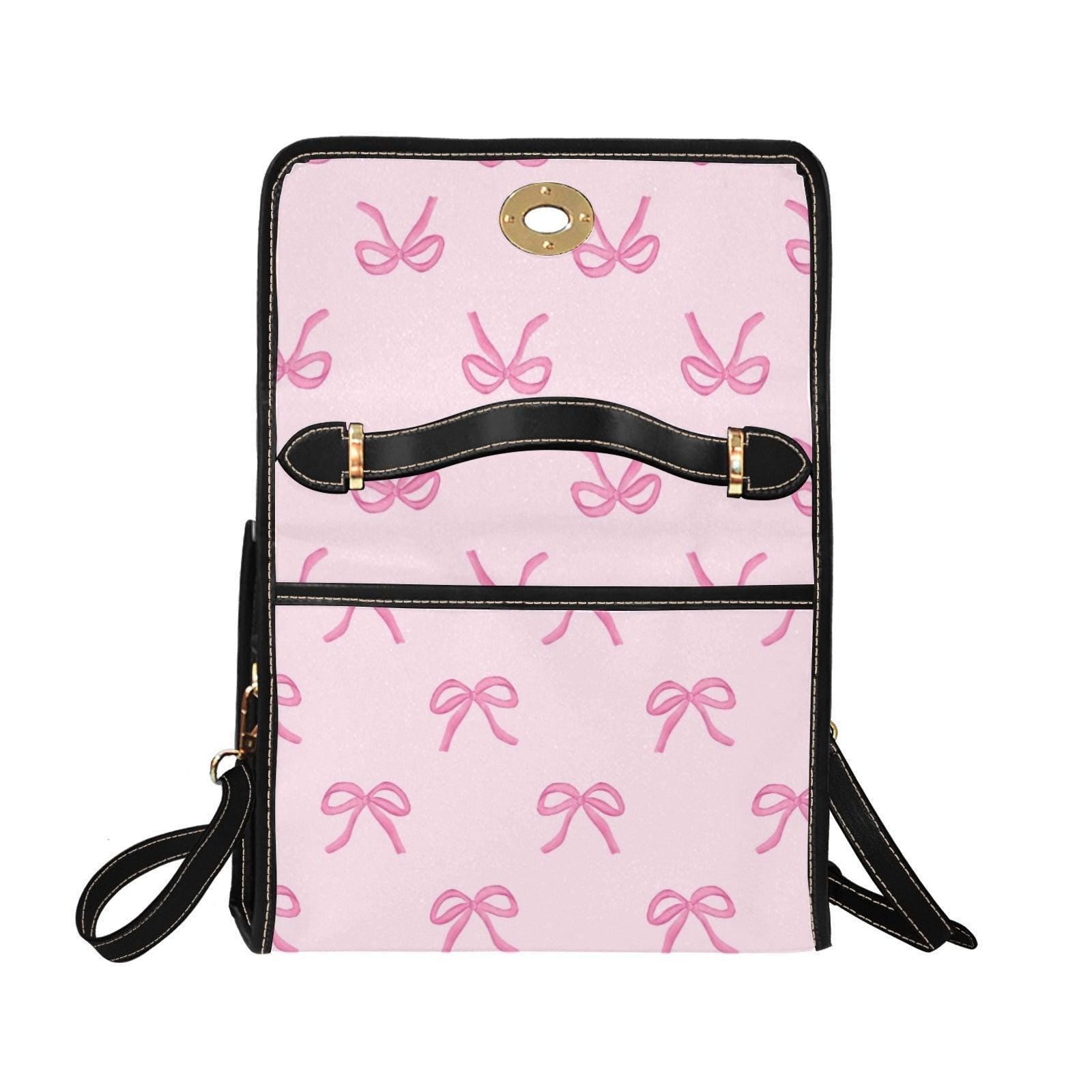 Pink Bow Crossbody Bag, Pastel Ribbon Canvas Purse, Vegan Leather Strap, Kawaii Soft Girl Handbag