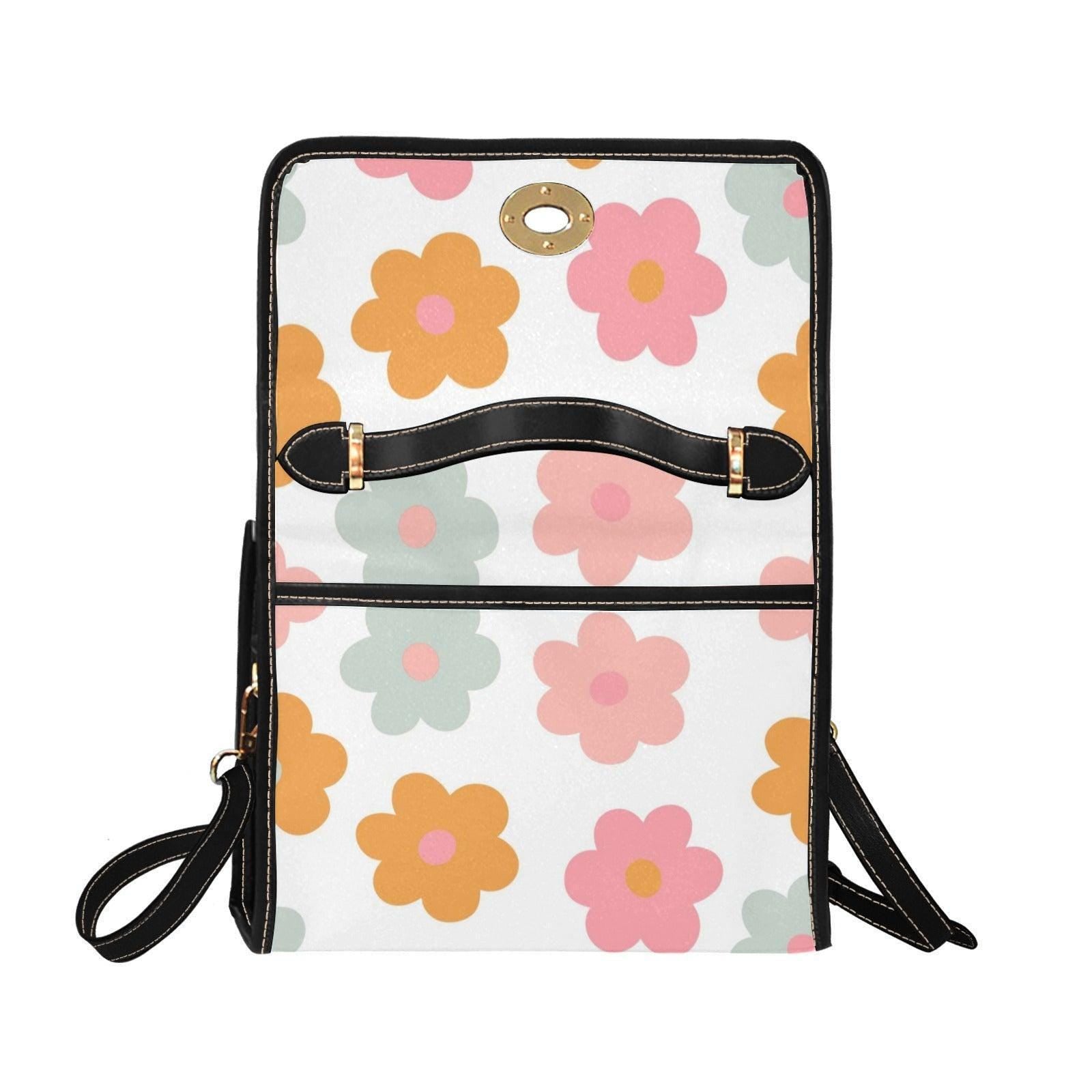 Retro Daisy Flower Power Satchel Purse, Pastel Cottagecore Crossbody Bag, Waterproof Canvas, Spring Handbag