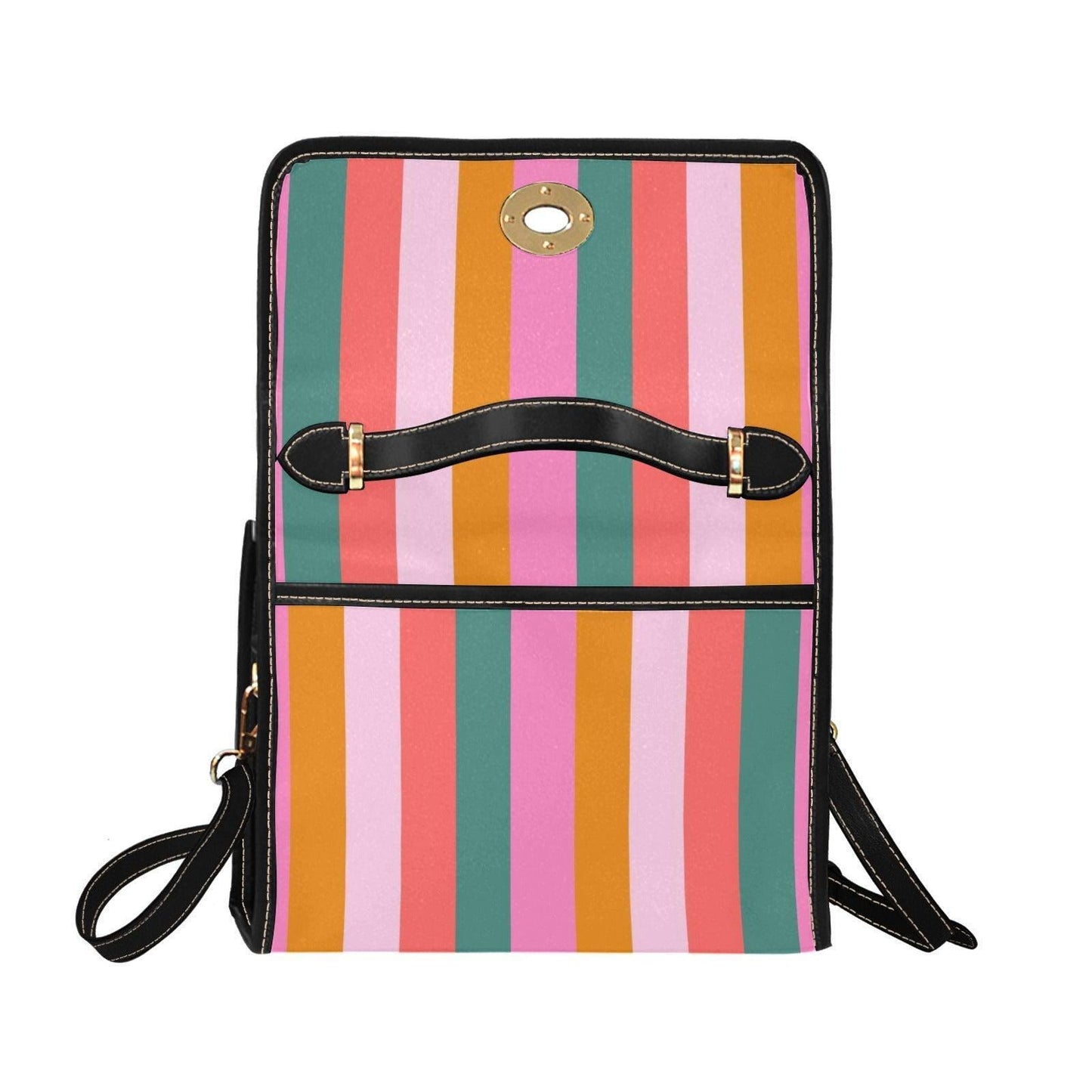 Colorful Striped Satchel Purse, Retro Top Handle Handbag, Groovy 70s Style Crossbody Bag
