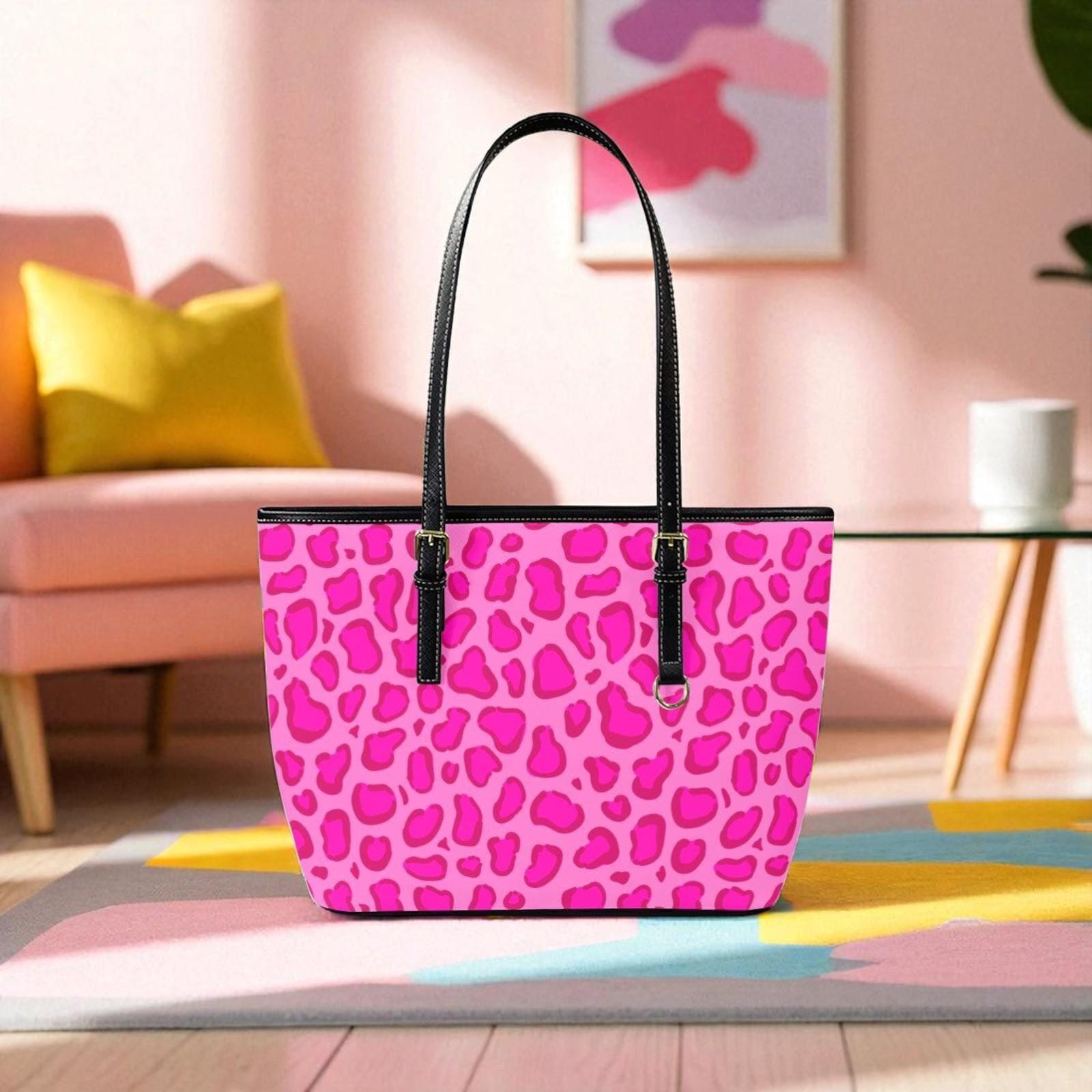 Hot Pink Leopard Tote Bag, Statement Animal Print Purse, Night Out Shoulder Bag, Trendy Fashion Carryall
