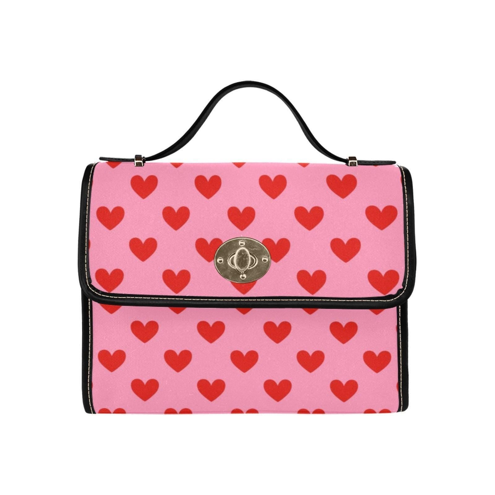 Pink Heart Crossbody Satchel Bag, Romantic Top Handle Handbag, Valentine Print Purse
