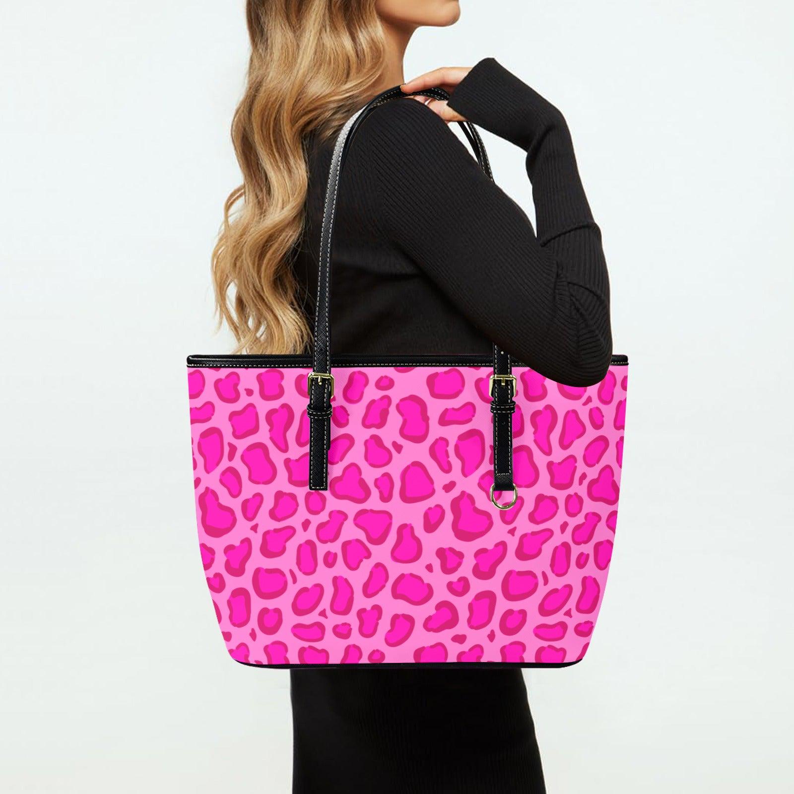 Hot Pink Leopard Tote Bag, Statement Animal Print Purse, Night Out Shoulder Bag, Trendy Fashion Carryall