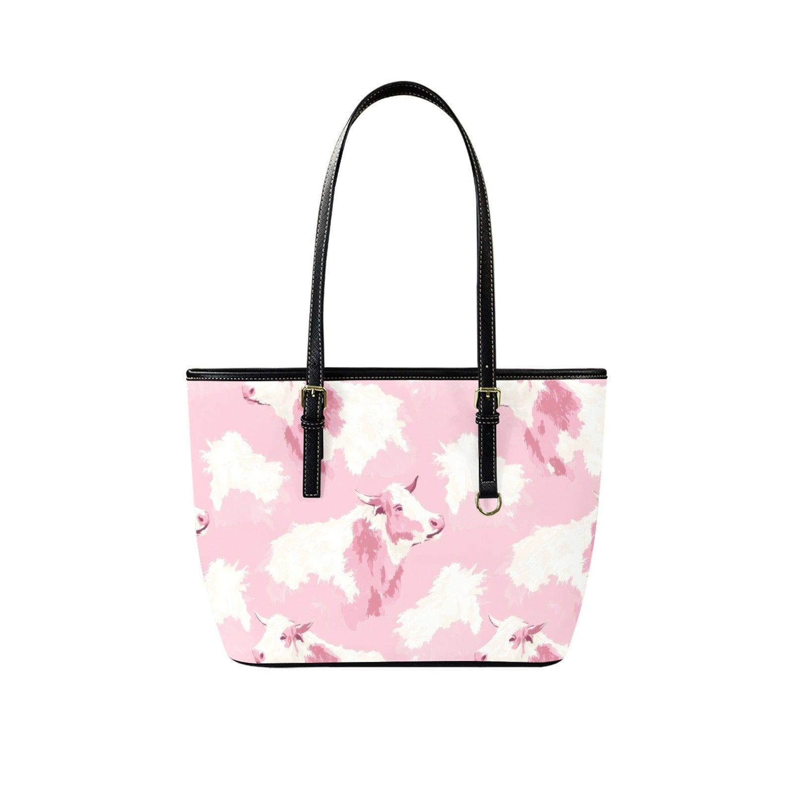 Pink Cow Print Tote Bag, Western Chic Shoulder Purse, Ranch Style Everyday Handbag, Rodeo Fashion Tote
