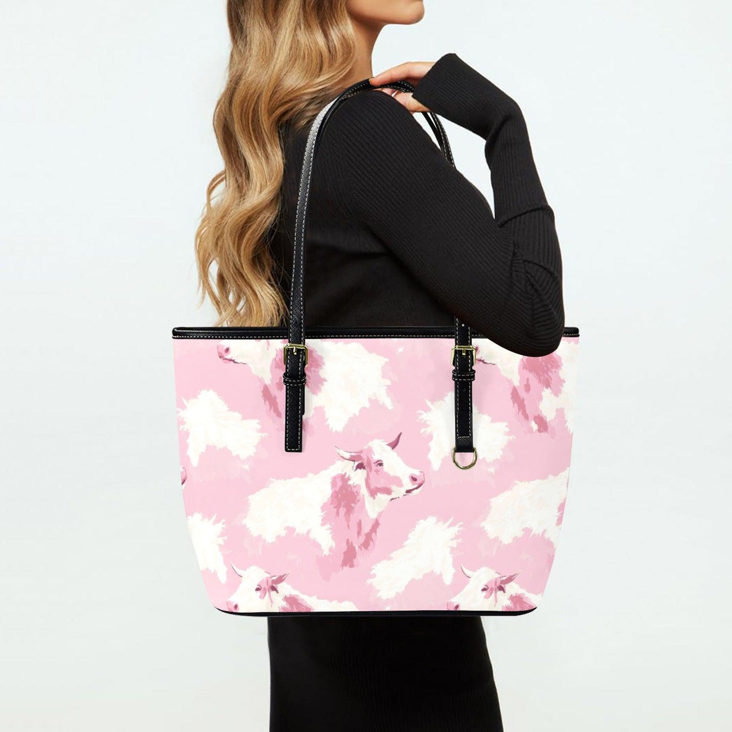 Pink Cow Print Tote Bag, Western Chic Shoulder Purse, Ranch Style Everyday Handbag, Rodeo Fashion Tote