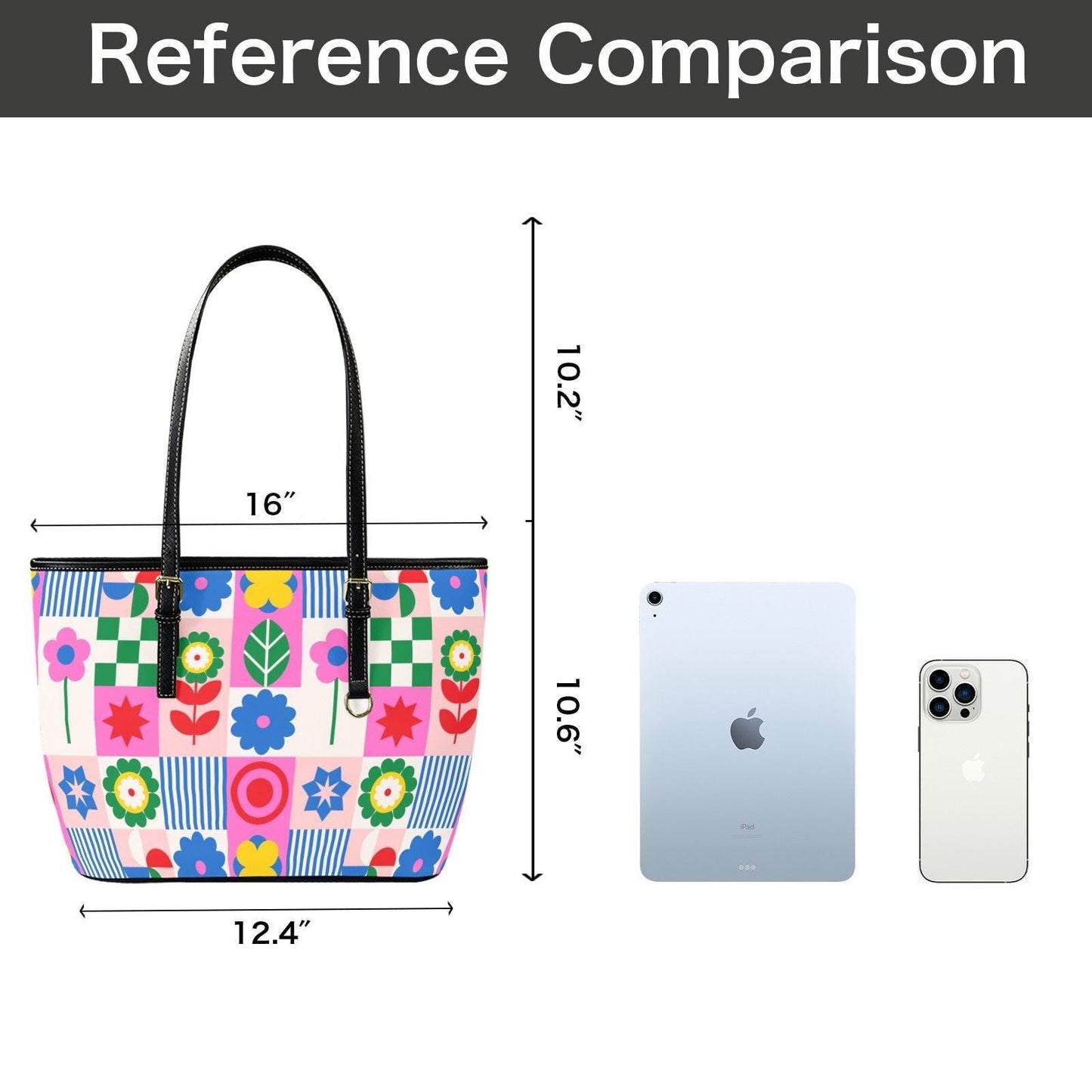 Geometric Folk Tote Bag, Color Block Shoulder Purse, Scandinavian Style Carryall, Playful Market Handbag