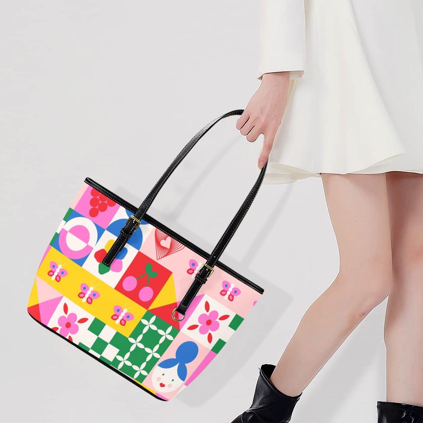 Scandinavian Floral Tote Bag, Nordic Patchwork Shoulder Purse, Bright Folk Art Carryall, Everyday Statement Handbag