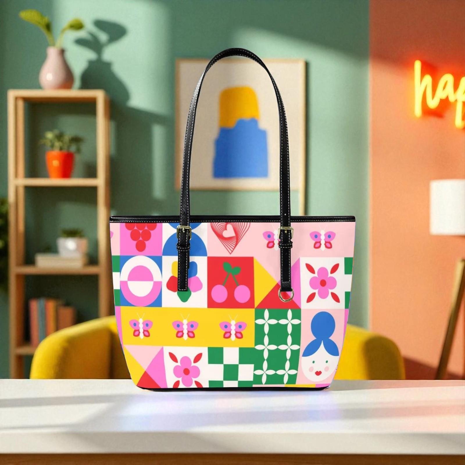 Scandinavian Floral Tote Bag, Nordic Patchwork Shoulder Purse, Bright Folk Art Carryall, Everyday Statement Handbag