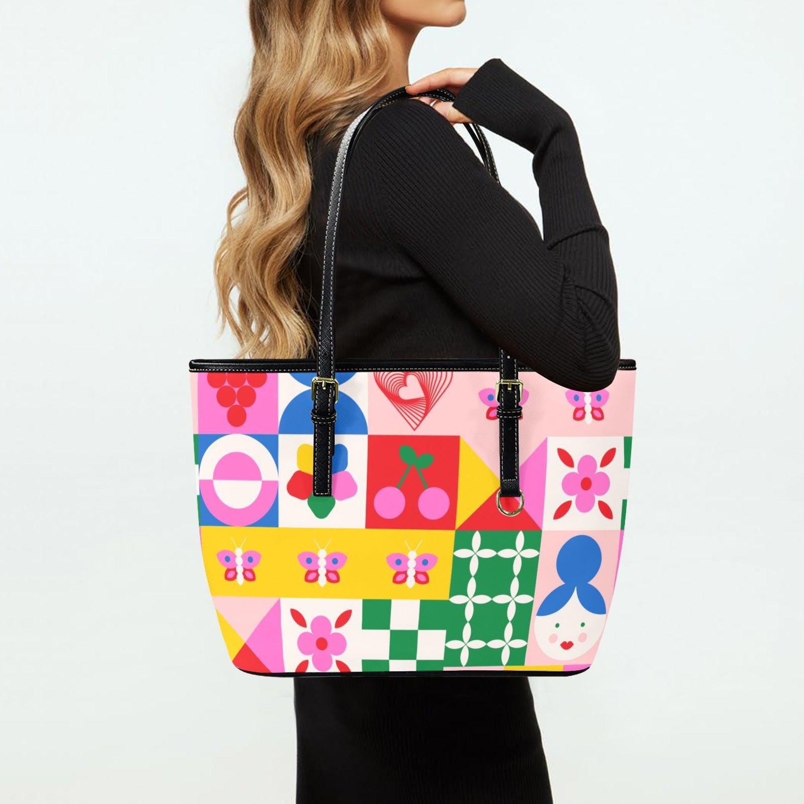 Scandinavian Floral Tote Bag, Nordic Patchwork Shoulder Purse, Bright Folk Art Carryall, Everyday Statement Handbag