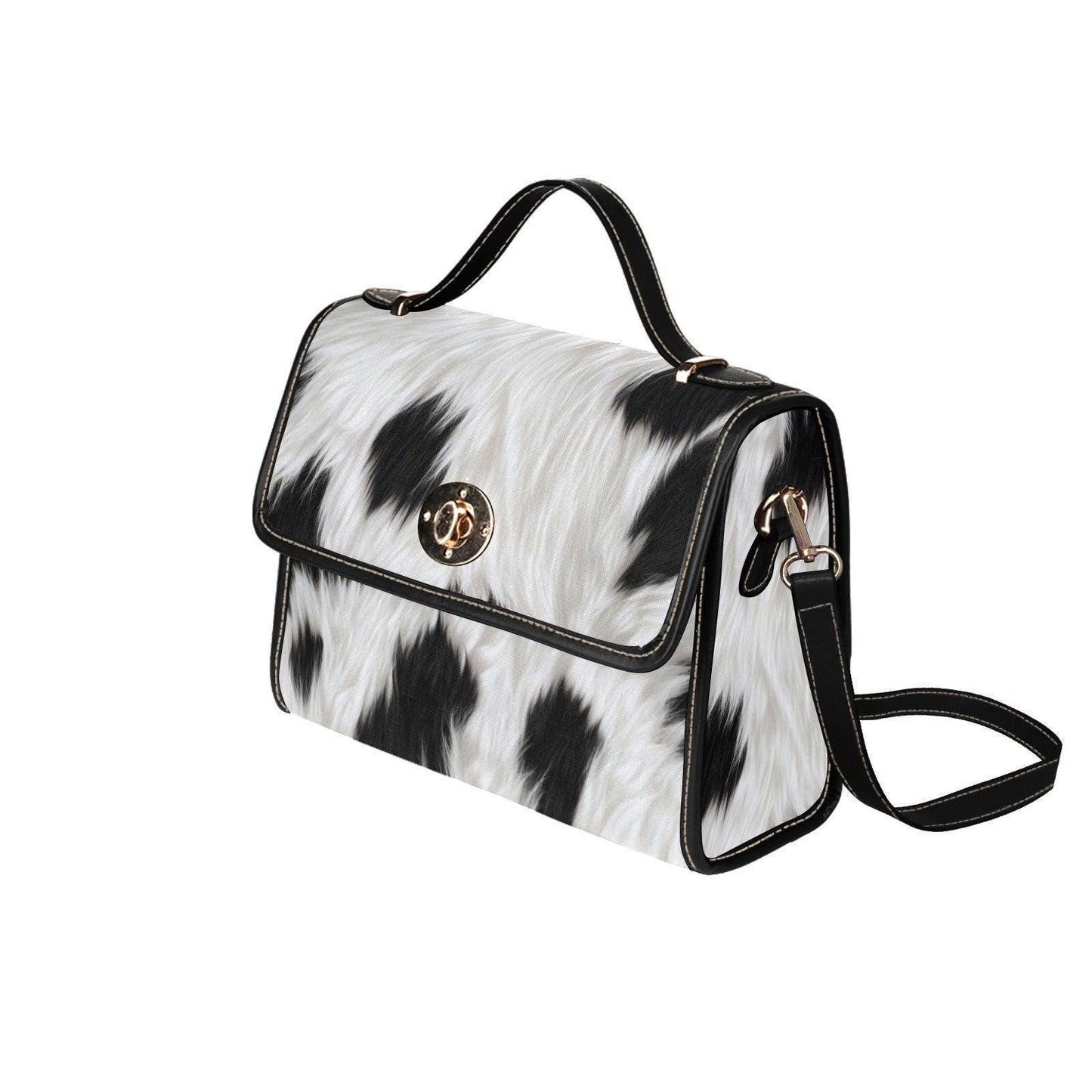 Faux Fur Cow Print Crossbody Bag, Plush Animal Pattern Handbag, Western Core, Kawaii Streetwear