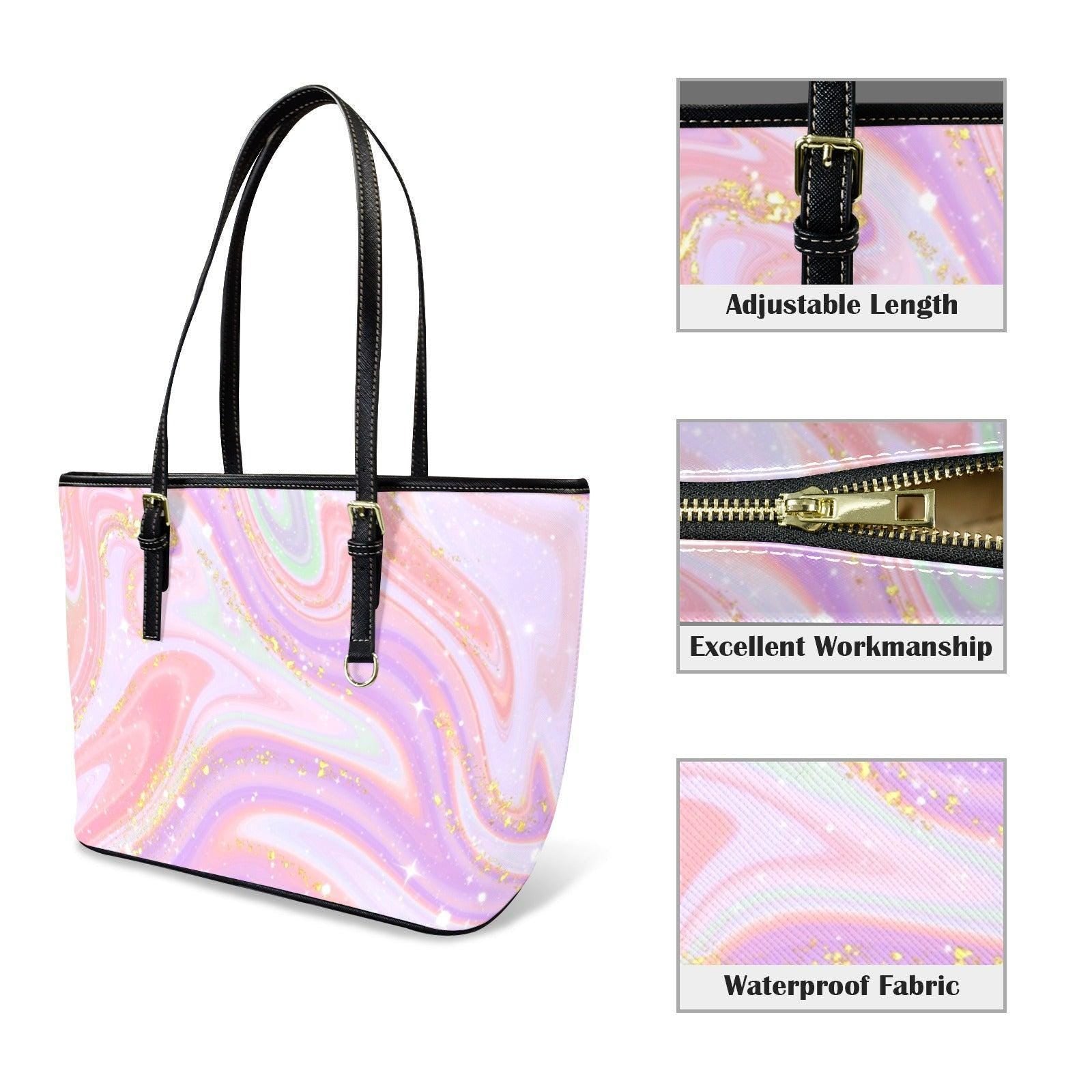 Pink Marble Tote Bag, Glitter Swirl Shoulder Purse, Dreamy Pastel Handbag, Coquette Style Carryall