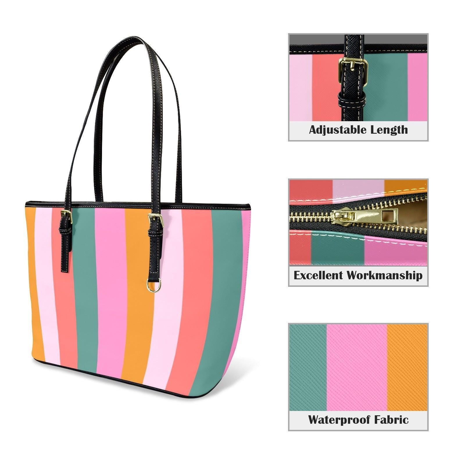 Pastel Stripe Tote Bag, Color Block Shoulder Bag, Preppy Everyday Purse, Cute Spring Shopping Tote