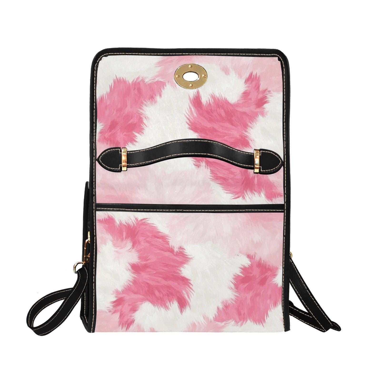 Pink Cow Print Crossbody Bag, Kawaii Pastel Faux Fur Purse
