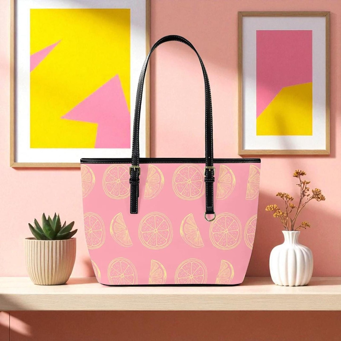 Pink Citrus Beach Tote, Grapefruit Print Shoulder Bag, Summer Vacation Purse, Poolside Resort Carryall