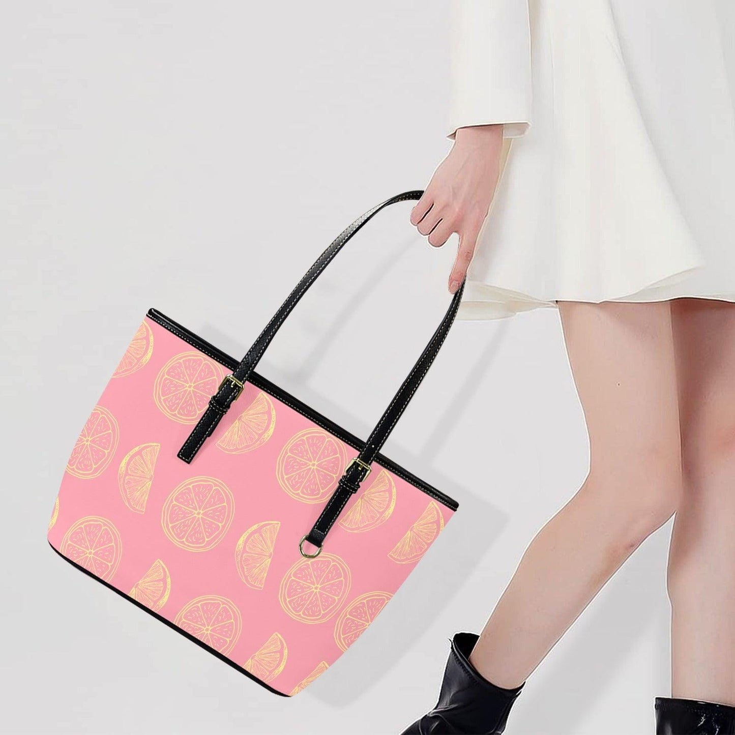 Pink Citrus Beach Tote, Grapefruit Print Shoulder Bag, Summer Vacation Purse, Poolside Resort Carryall