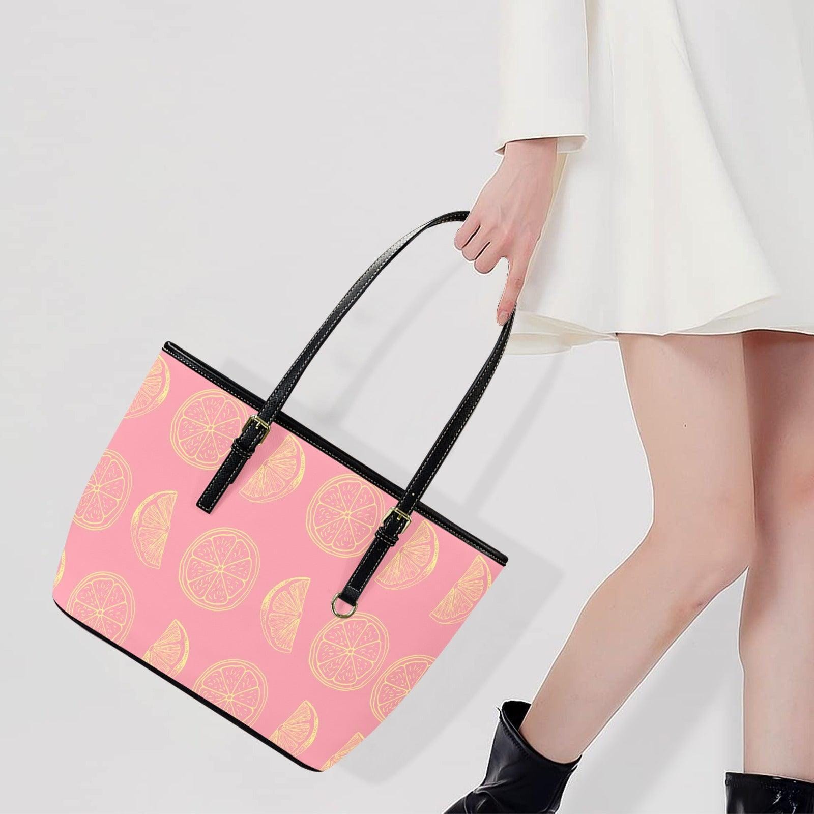 Pink Citrus Beach Tote, Grapefruit Print Shoulder Bag, Summer Vacation Purse, Poolside Resort Carryall