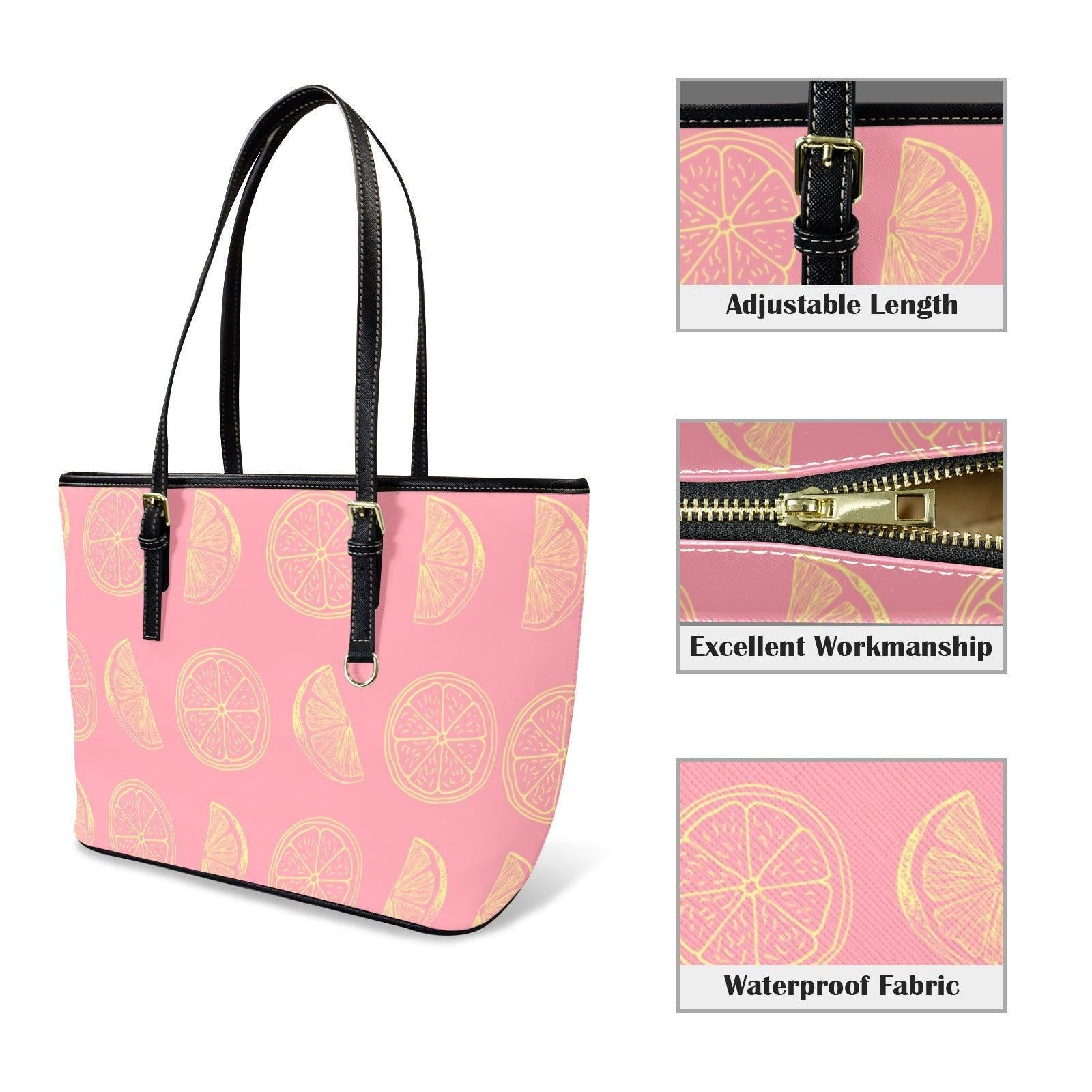Pink Citrus Beach Tote, Grapefruit Print Shoulder Bag, Summer Vacation Purse, Poolside Resort Carryall