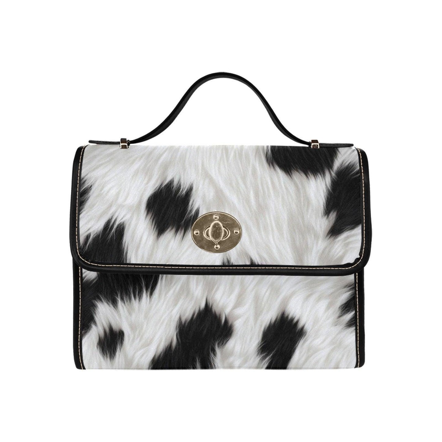 Faux Fur Cow Print Crossbody Bag, Plush Animal Pattern Handbag, Western Core, Kawaii Streetwear