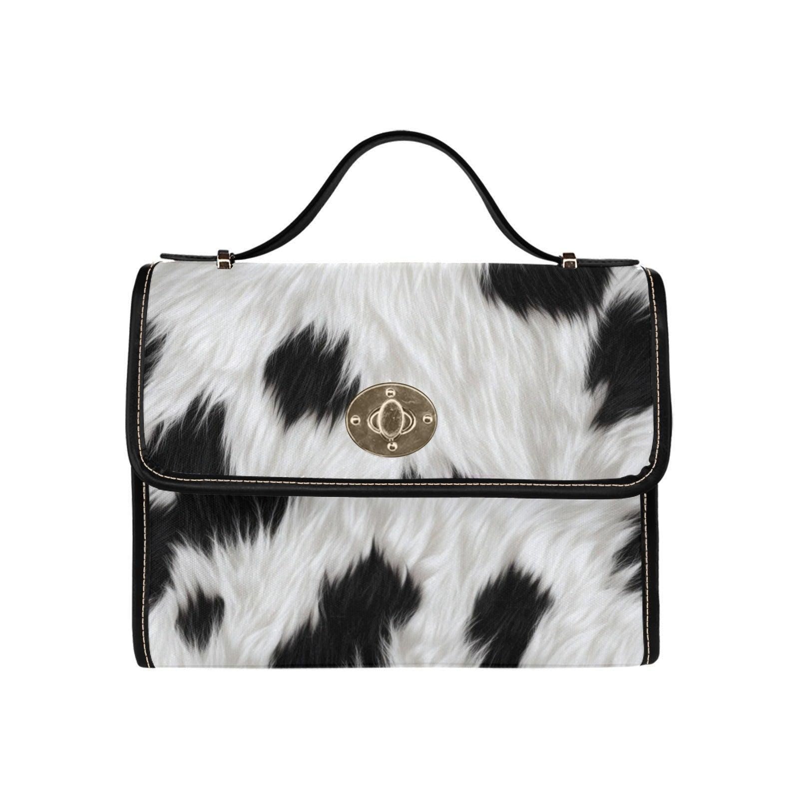 Faux Fur Cow Print Crossbody Bag, Plush Animal Pattern Handbag, Western Core, Kawaii Streetwear