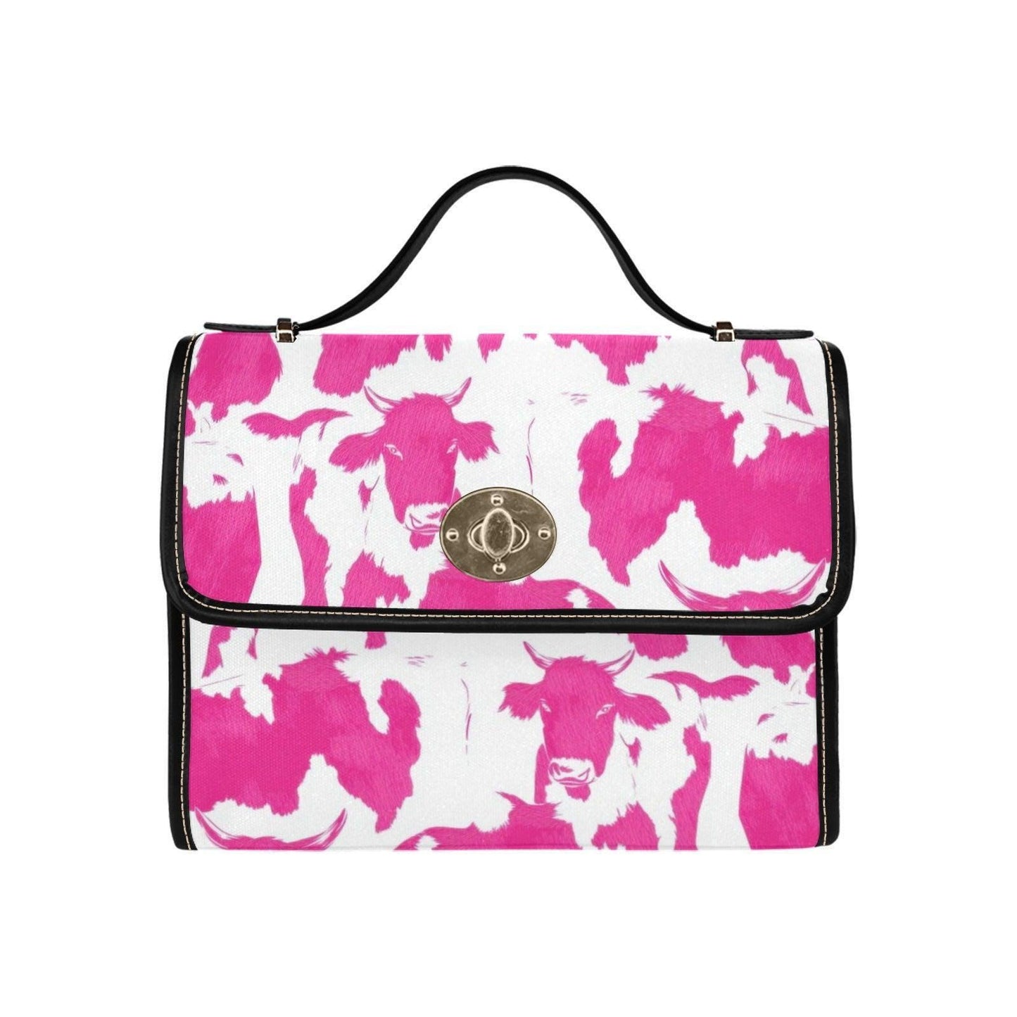 Pink Cow Print Satchel Bag, Western Top Handle Crossbody Purse for Farmcore and Y2K Style