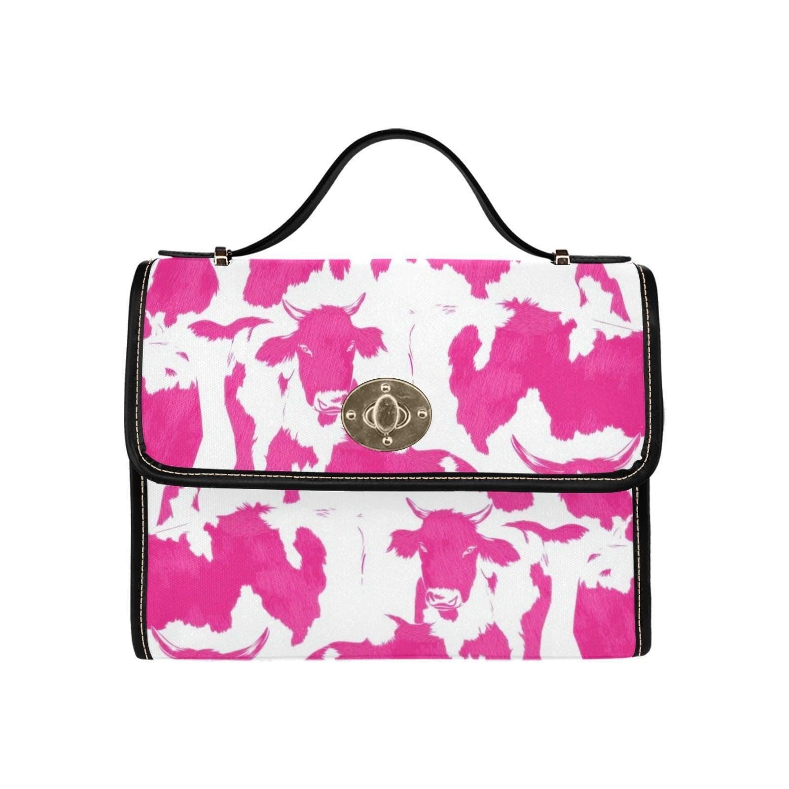 Pink Cow Print Satchel Bag, Western Top Handle Crossbody Purse for Farmcore and Y2K Style