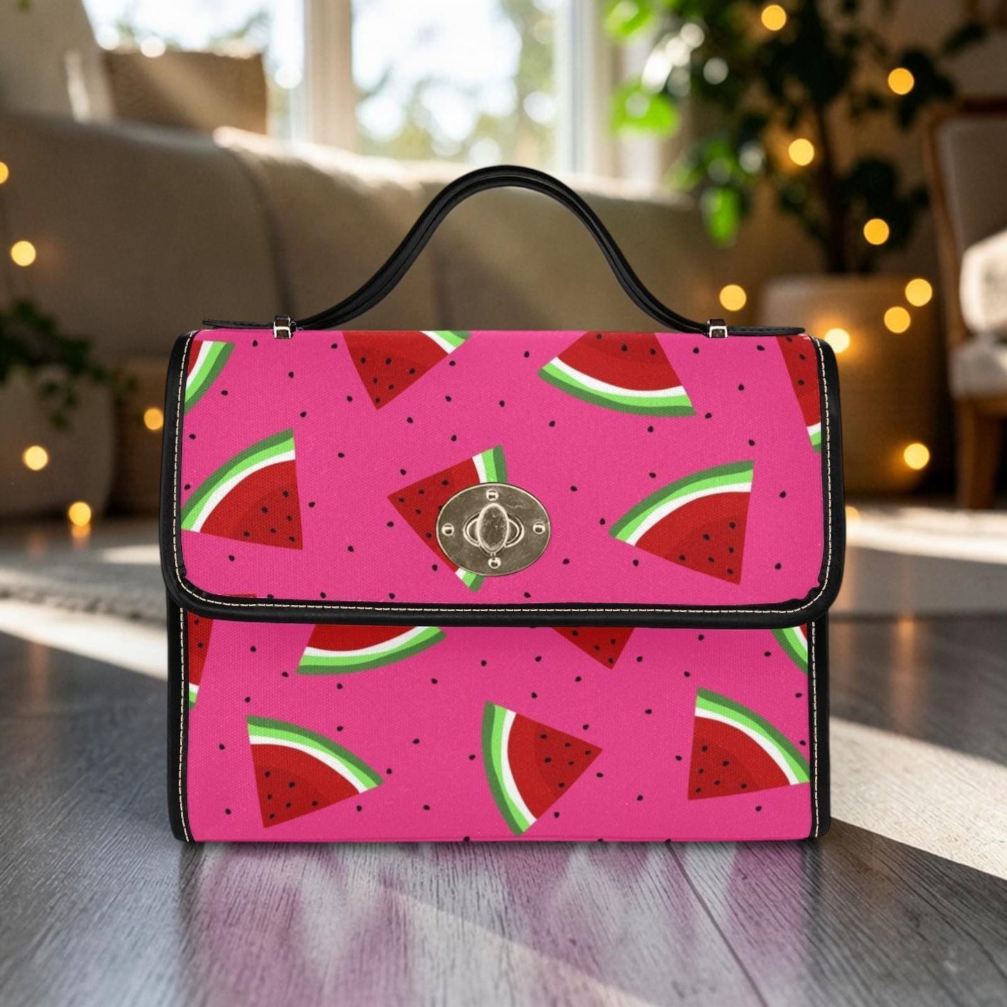 Watermelon Slice Satchel Purse, Pink Summer Crossbody Bag, Cute Beach Handbag for Festival Travel