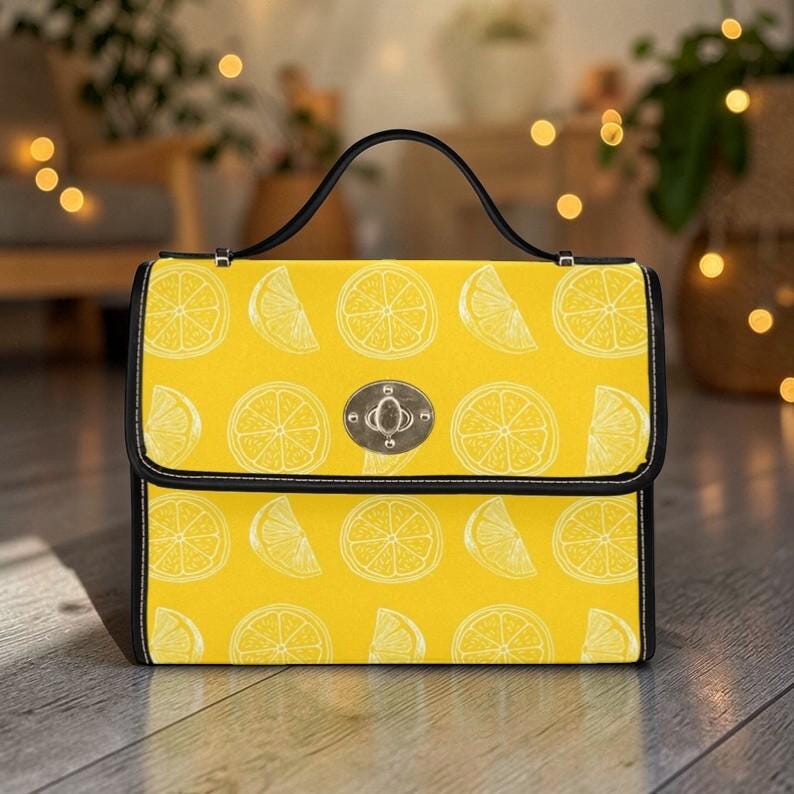 Citrus Lemon Pattern, Summer Fruit Print, Bright Yellow Bag, Cute Crossbody Purse, Tropical Style Gift, Playful Accessory,Fresh Fruit Design