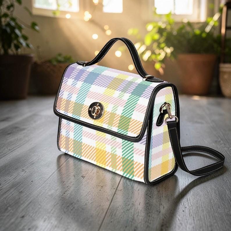 Pastel Plaid Crossbody Bag, Cottagecore Vintage Tartan Purse, Spring Lightweight Handbag