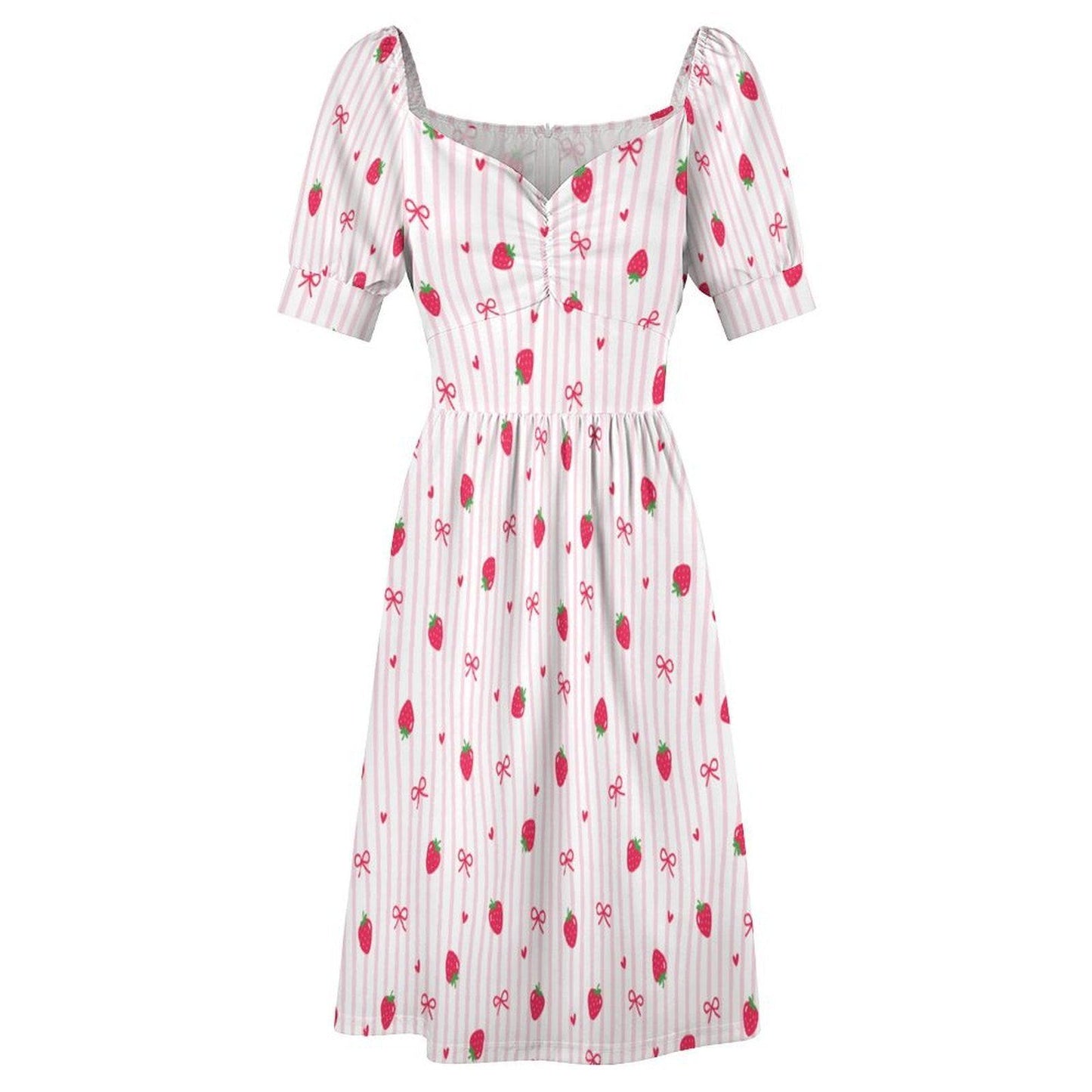 Strawberry Bow Dress, Pink Coquette Puff Sleeve, Picnic, Girls Trip, Summer Day Dress