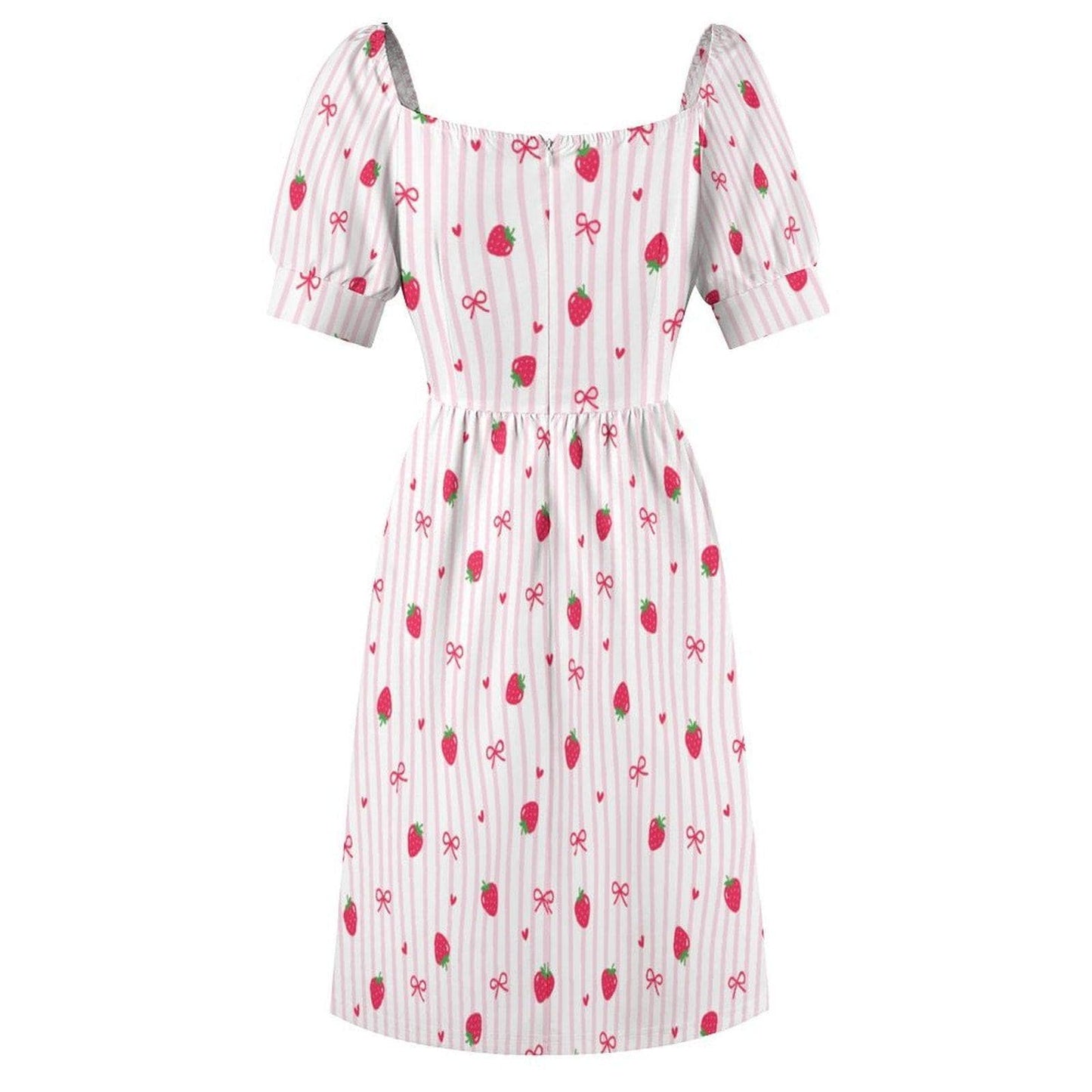 Strawberry Bow Dress, Pink Coquette Puff Sleeve, Picnic, Girls Trip, Summer Day Dress
