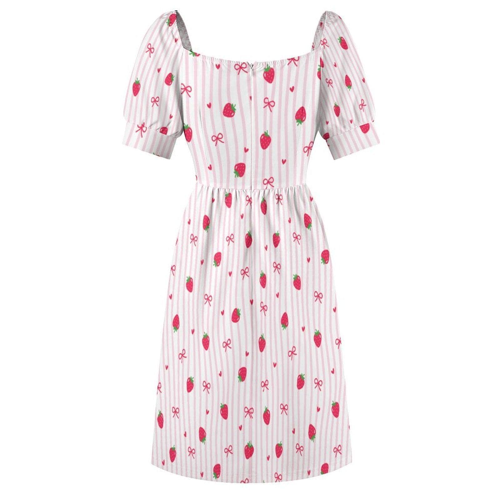 Strawberry Bow Dress, Pink Coquette Puff Sleeve, Picnic, Girls Trip, Summer Day Dress