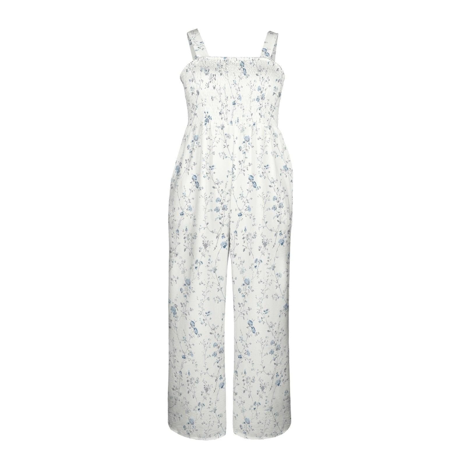 Dainty Blue Floral Jumpsuit for Women, Minimalist Summer Romper, Soft Bridal Brunch Outfit, Delicate Cottage Style