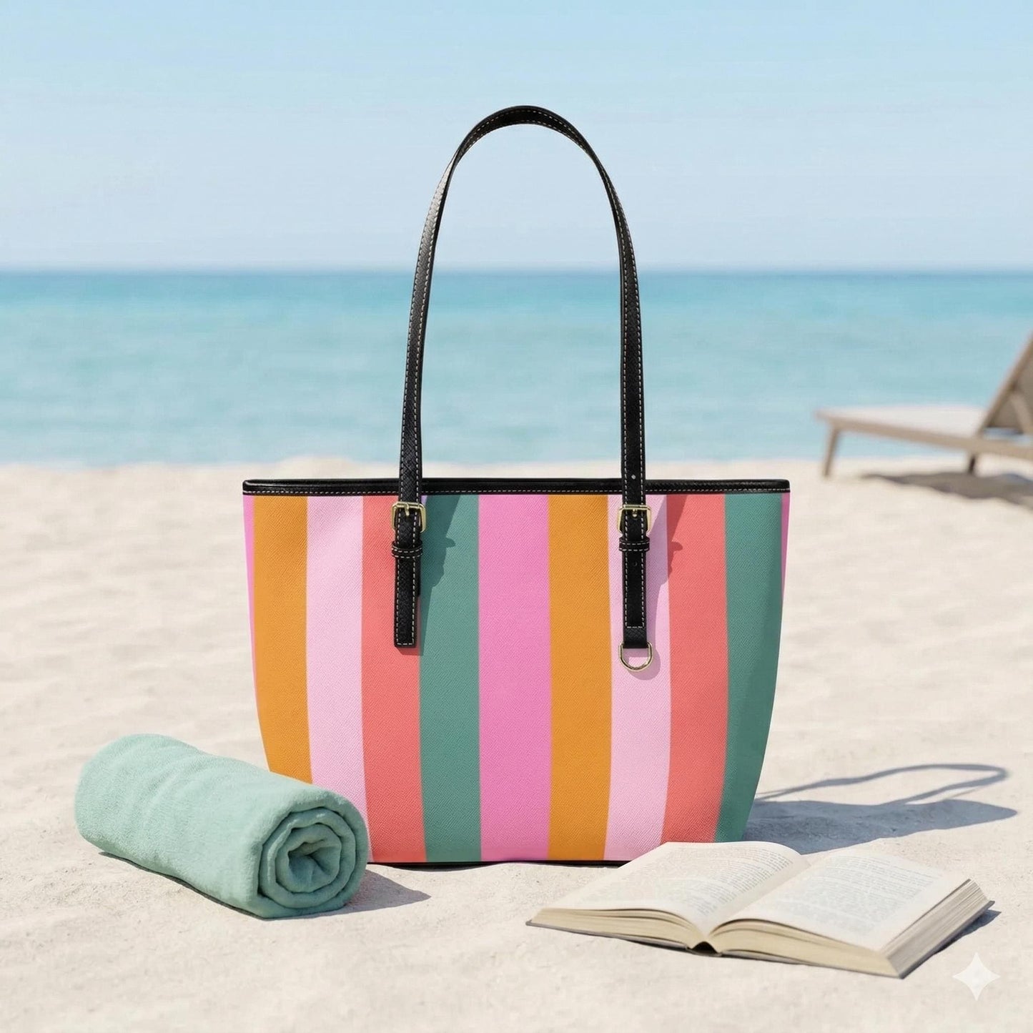Pastel Stripe Tote Bag, Color Block Shoulder Bag, Preppy Everyday Purse, Cute Spring Shopping Tote
