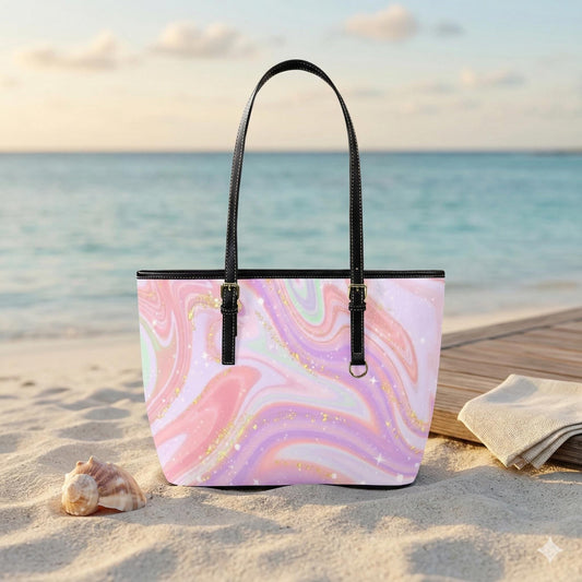 Pink Marble Tote Bag, Glitter Swirl Shoulder Purse, Dreamy Pastel Handbag, Coquette Style Carryall