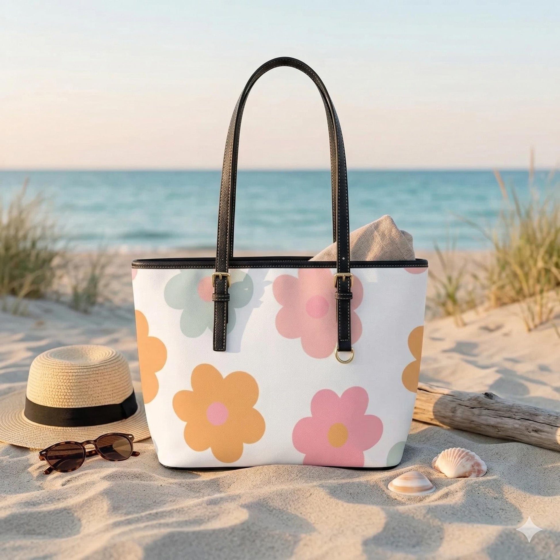 Retro Daisy Tote Bag, Mod Flower Shoulder Purse, Cute Everyday Carryall, Playful Floral Handbag