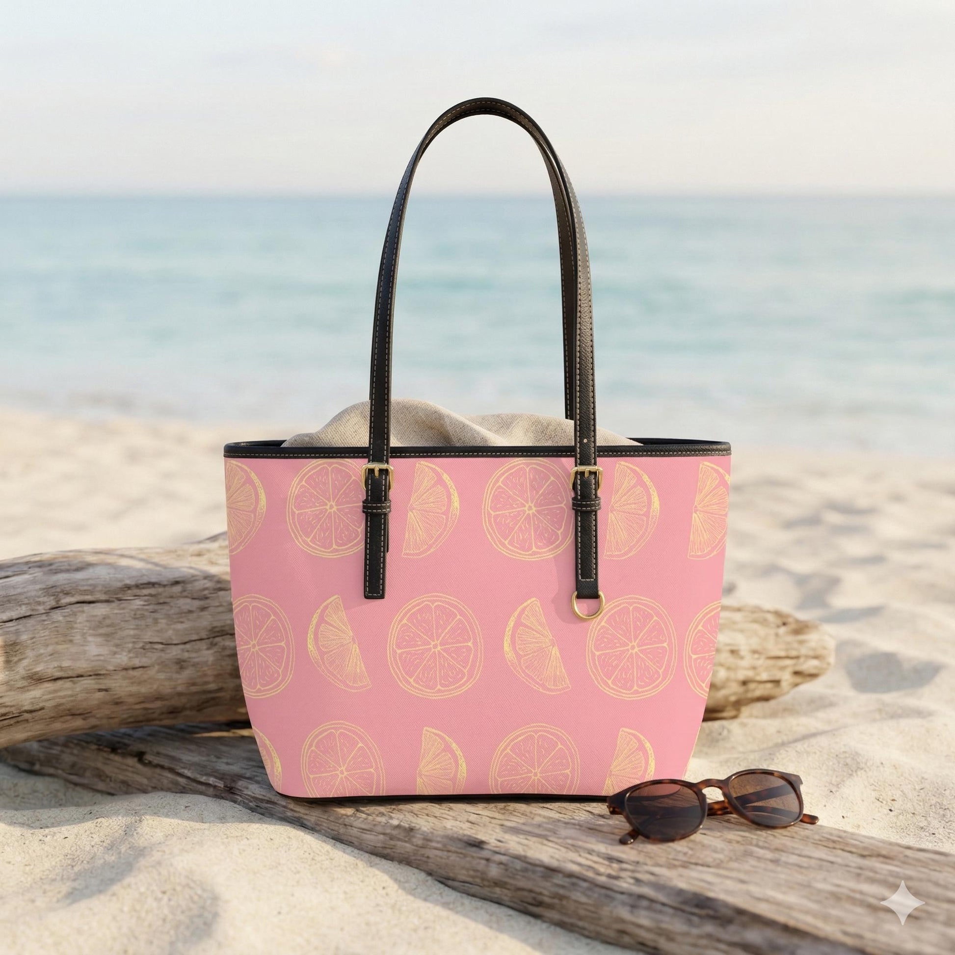 Pink Citrus Beach Tote, Grapefruit Print Shoulder Bag, Summer Vacation Purse, Poolside Resort Carryall