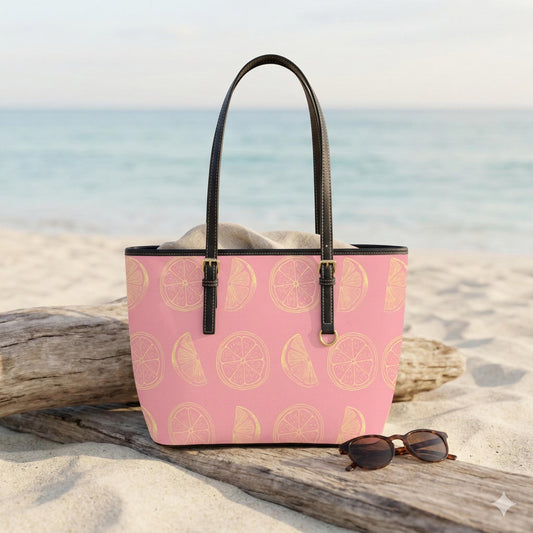 Pink Citrus Beach Tote, Grapefruit Print Shoulder Bag, Summer Vacation Purse, Poolside Resort Carryall