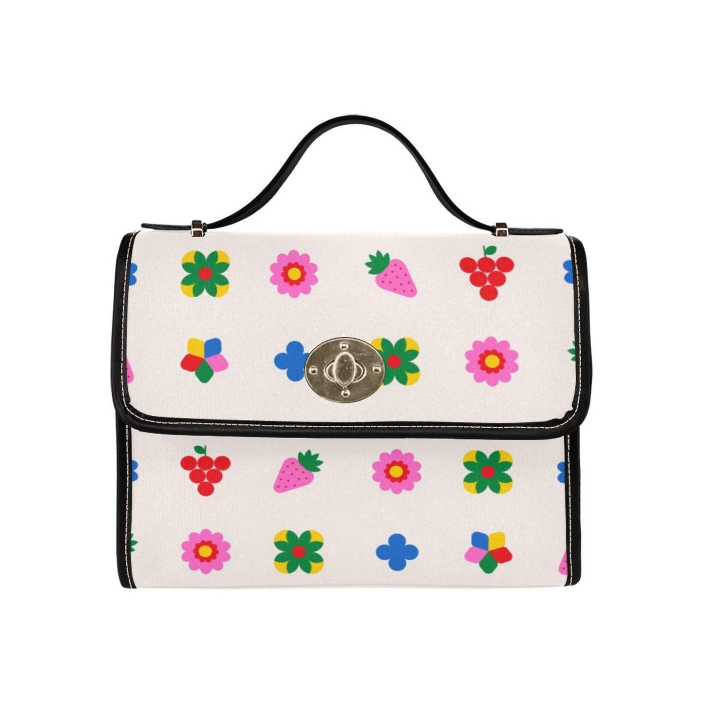 Retro fruit and floral print handbag, kawaii crossbody purse, colorful berry and flower bag
