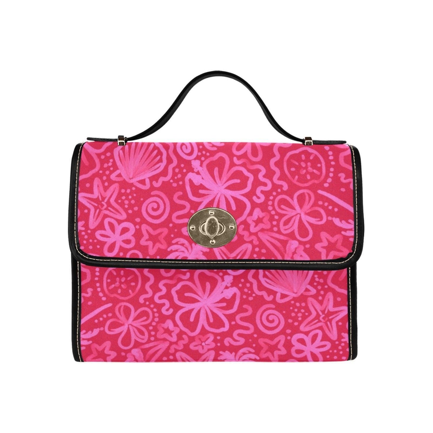 Pink Tropical Clutch Purse, Hot Pink Beach Handbag, Coastal Summer Top Handle Bag, Bold Vacation Statement Purse