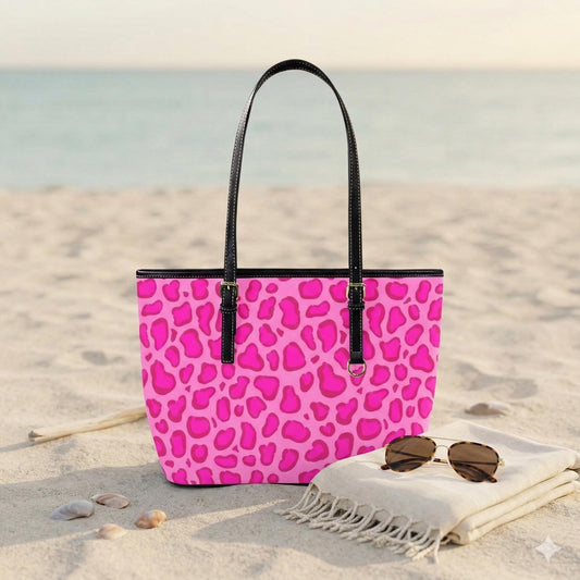 Hot Pink Leopard Tote Bag, Statement Animal Print Purse, Night Out Shoulder Bag, Trendy Fashion Carryall