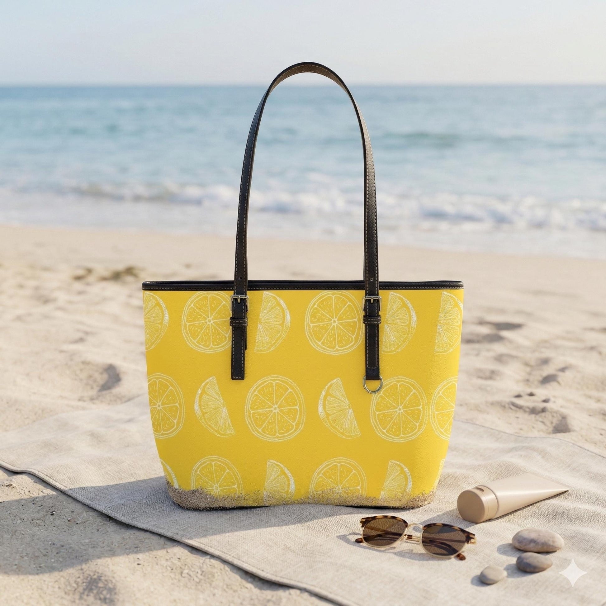 Yellow Citrus Tote Bag, Lemon Slice Shoulder Purse, Bright Market Carryall, Sunny Summer Handbag